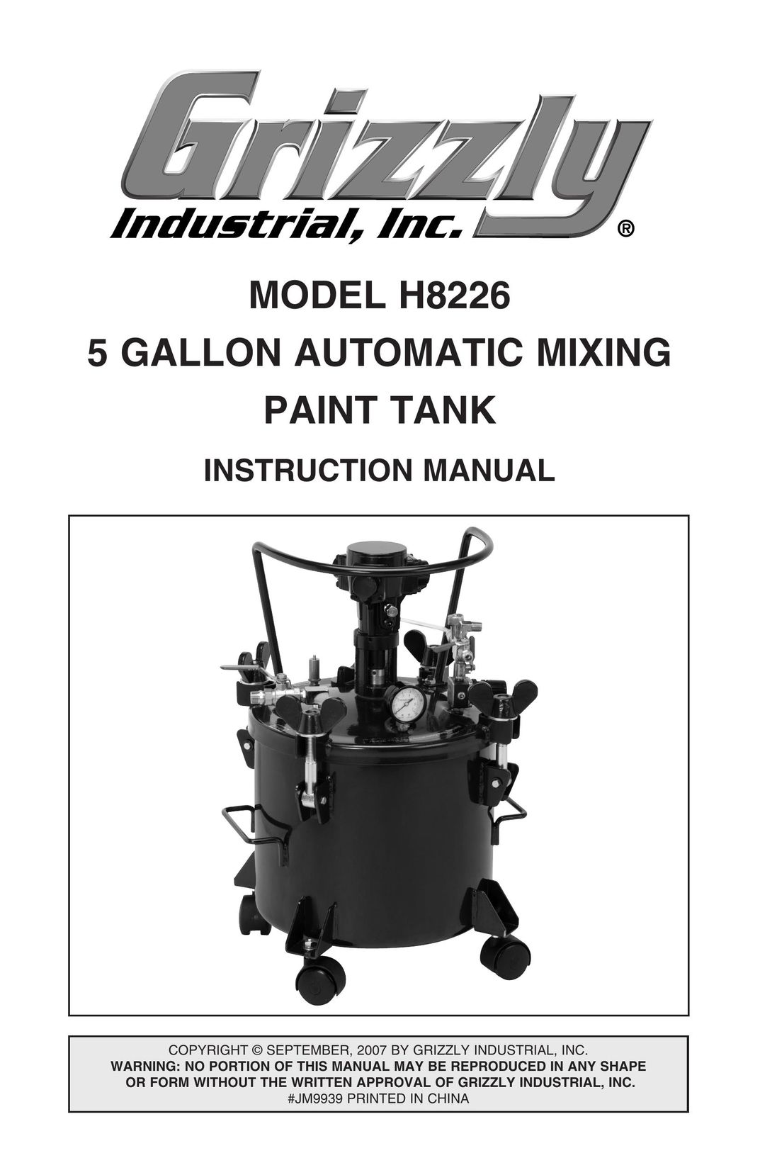 Grizzly H8226 Paint Sprayer User Manual