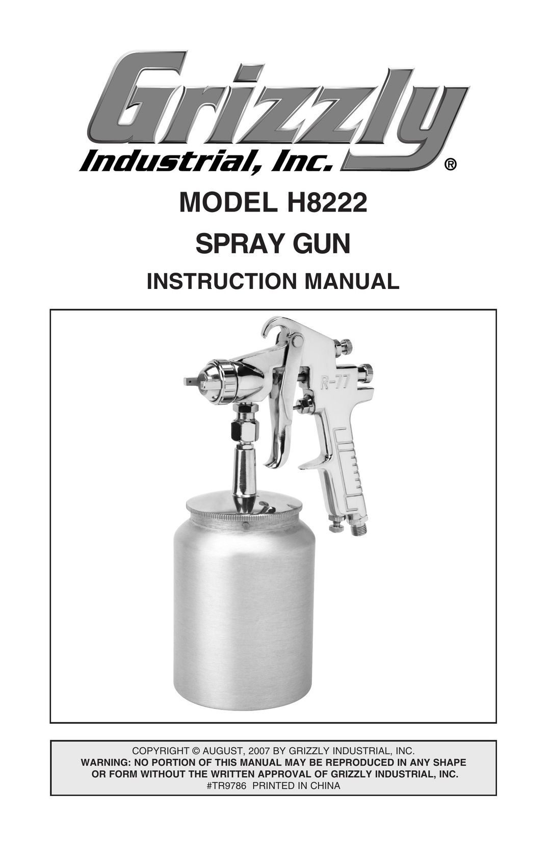 Grizzly Model H8222 Paint Sprayer User Manual
