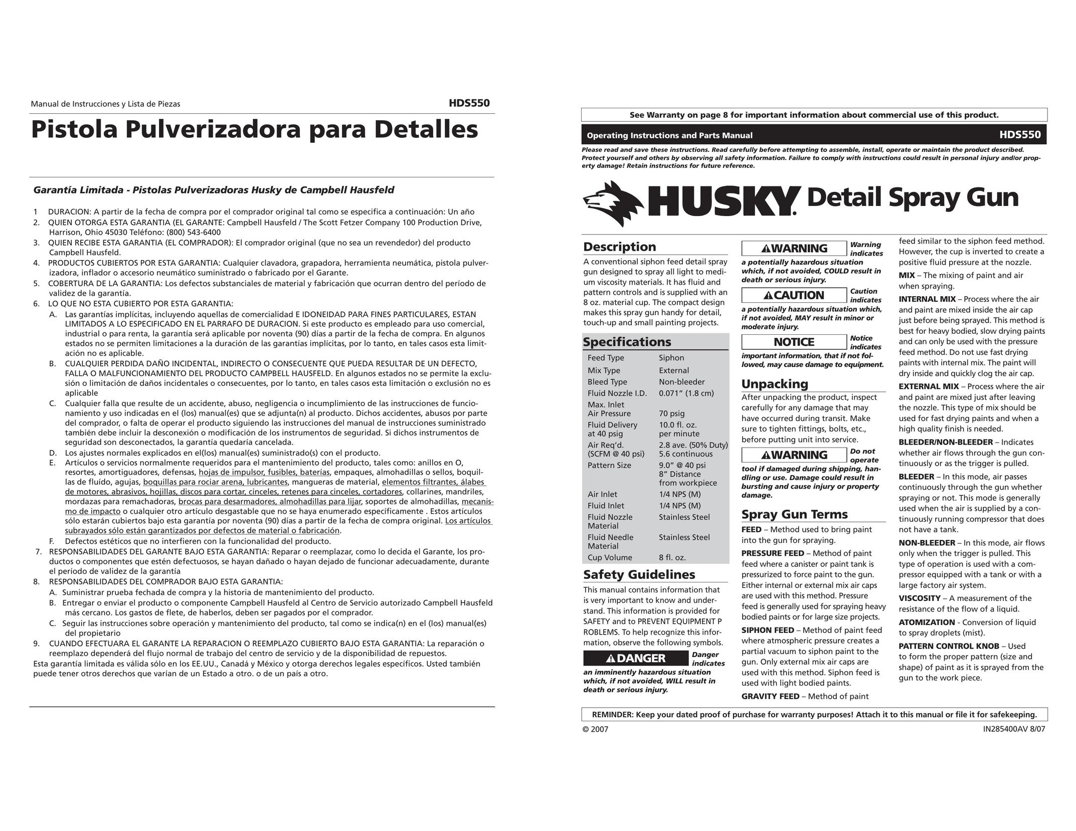 Husky HDS550 Paint Sprayer User Manual