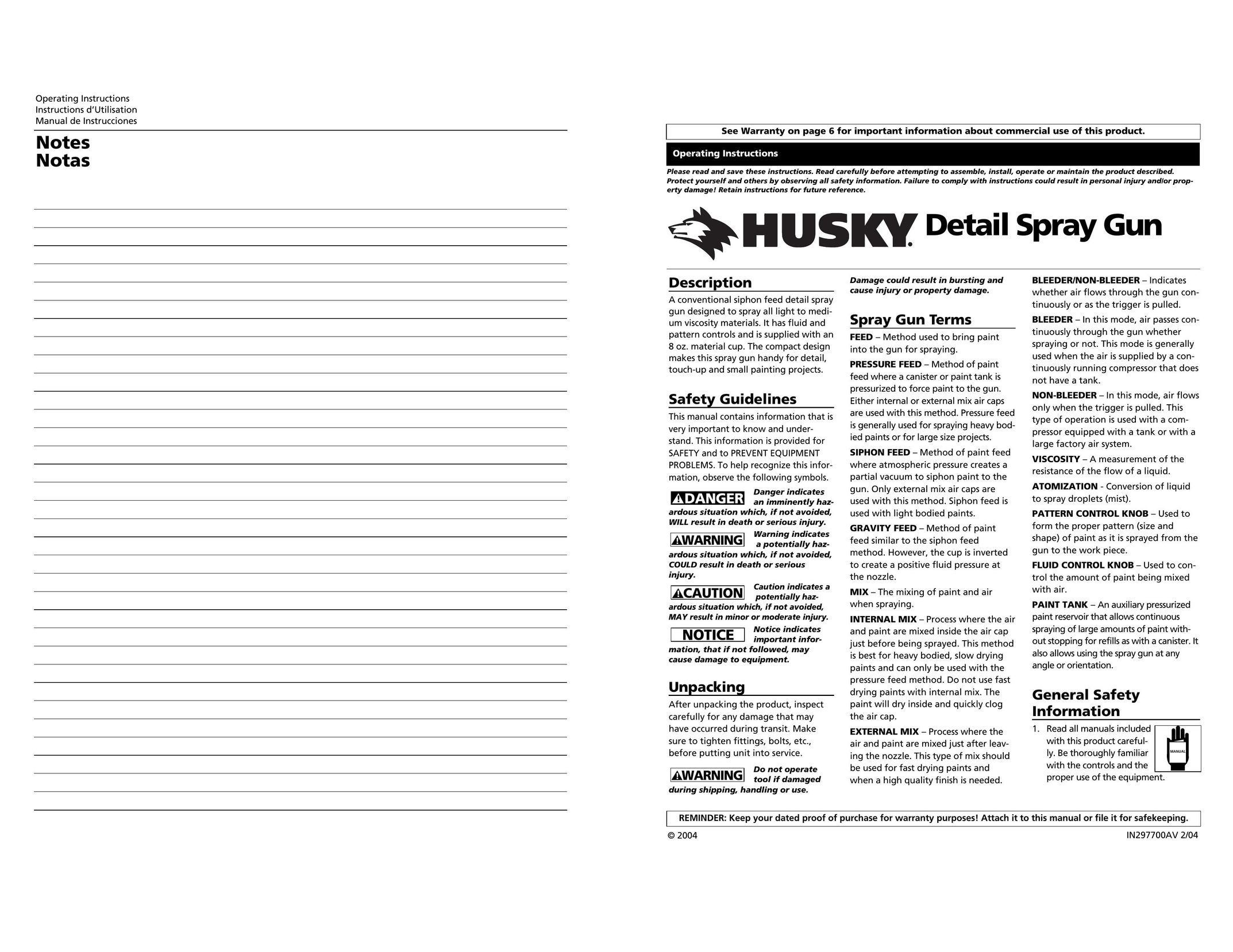 Husky Spray Gun Paint Sprayer User Manual