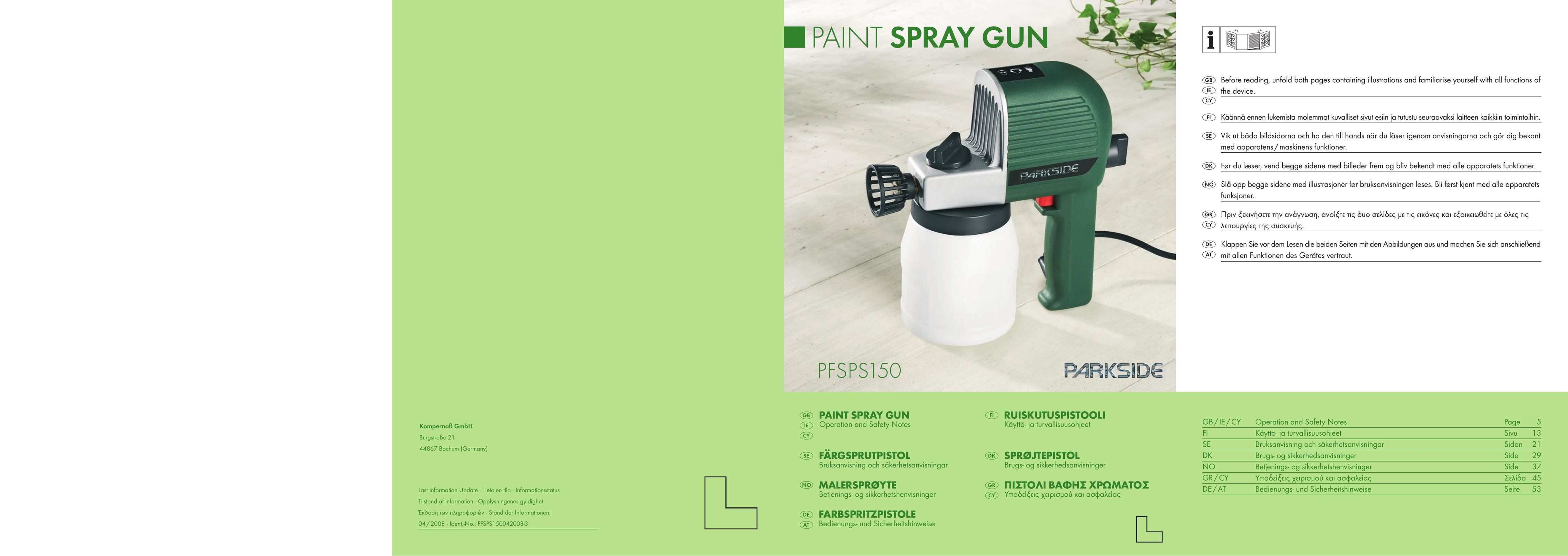 Kompernass PFSPS150 Paint Sprayer User Manual