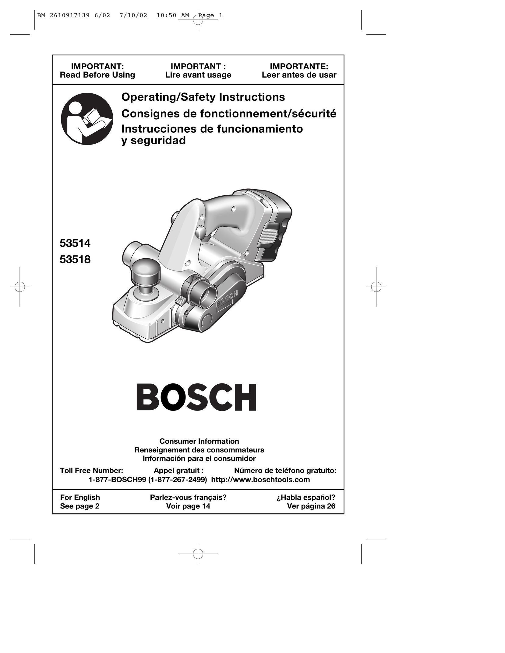 Bosch Power Tools 53514 Planer User Manual