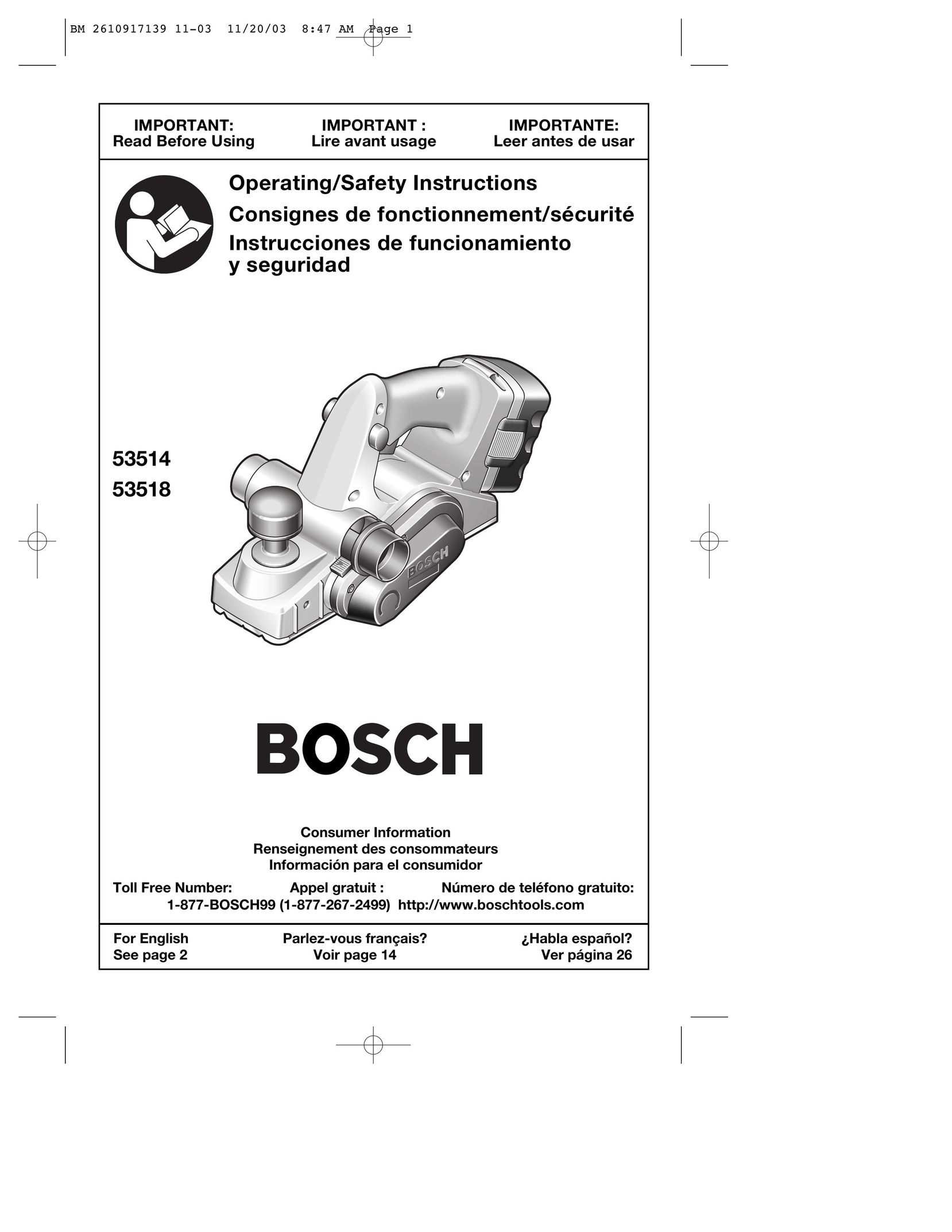 Bosch Power Tools 53518 Planer User Manual