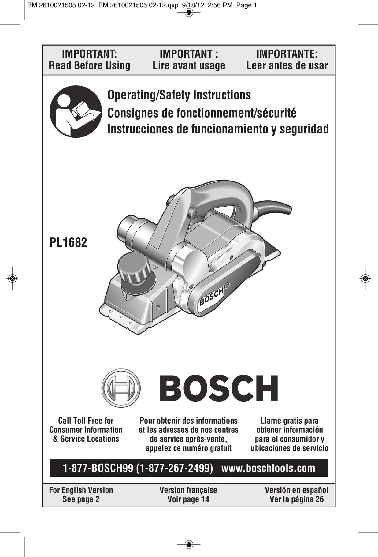 Bosch Power Tools PL1682 Planer User Manual