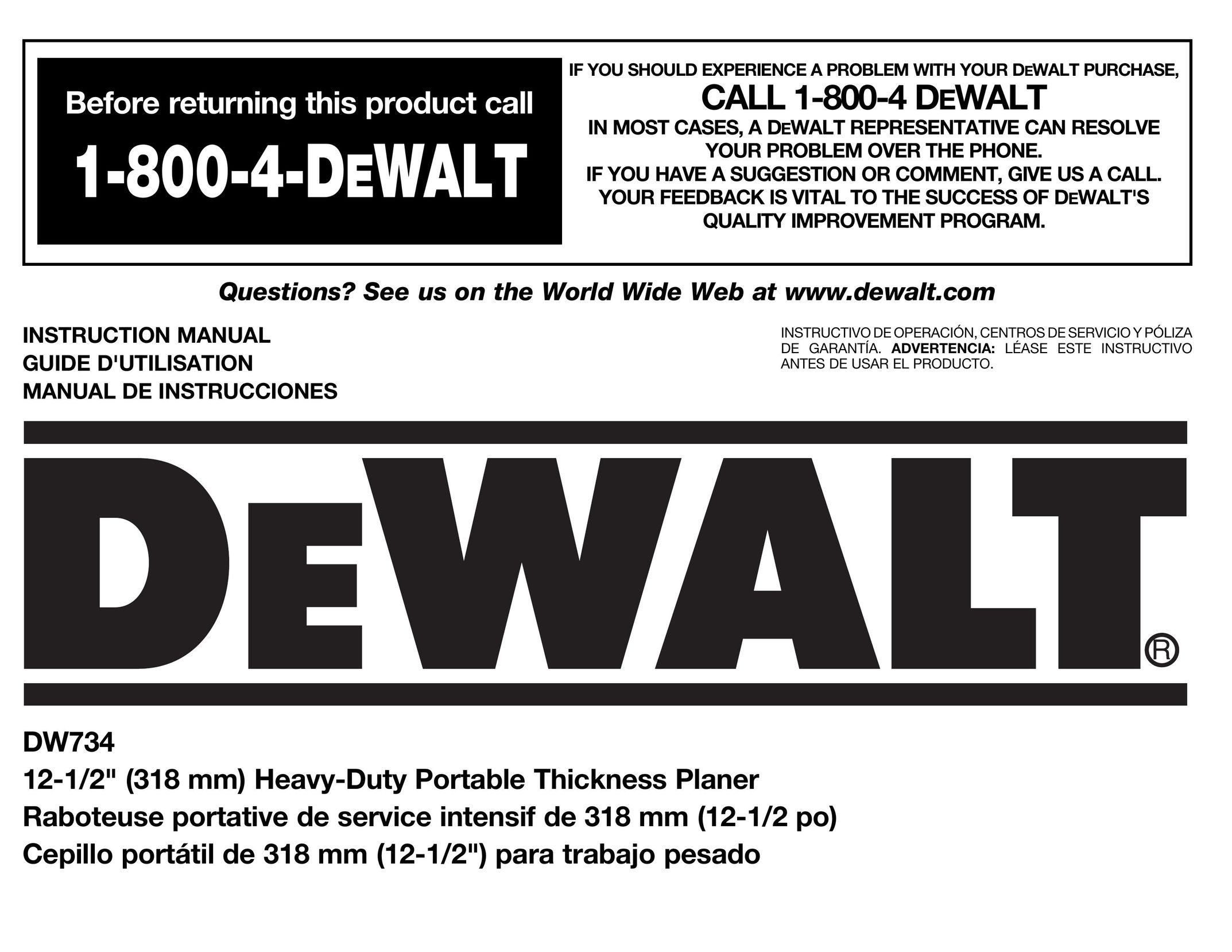 DeWalt DW734 Planer User Manual