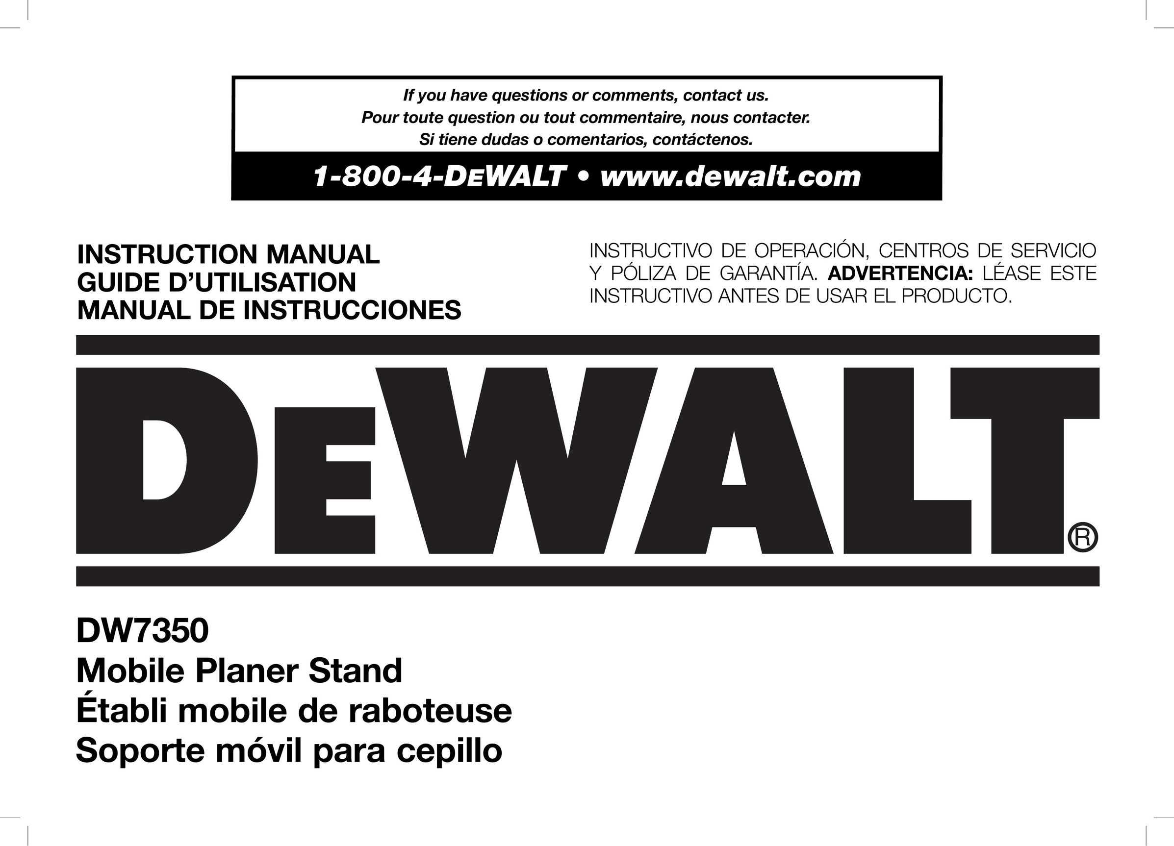 DeWalt DW7350 Planer User Manual