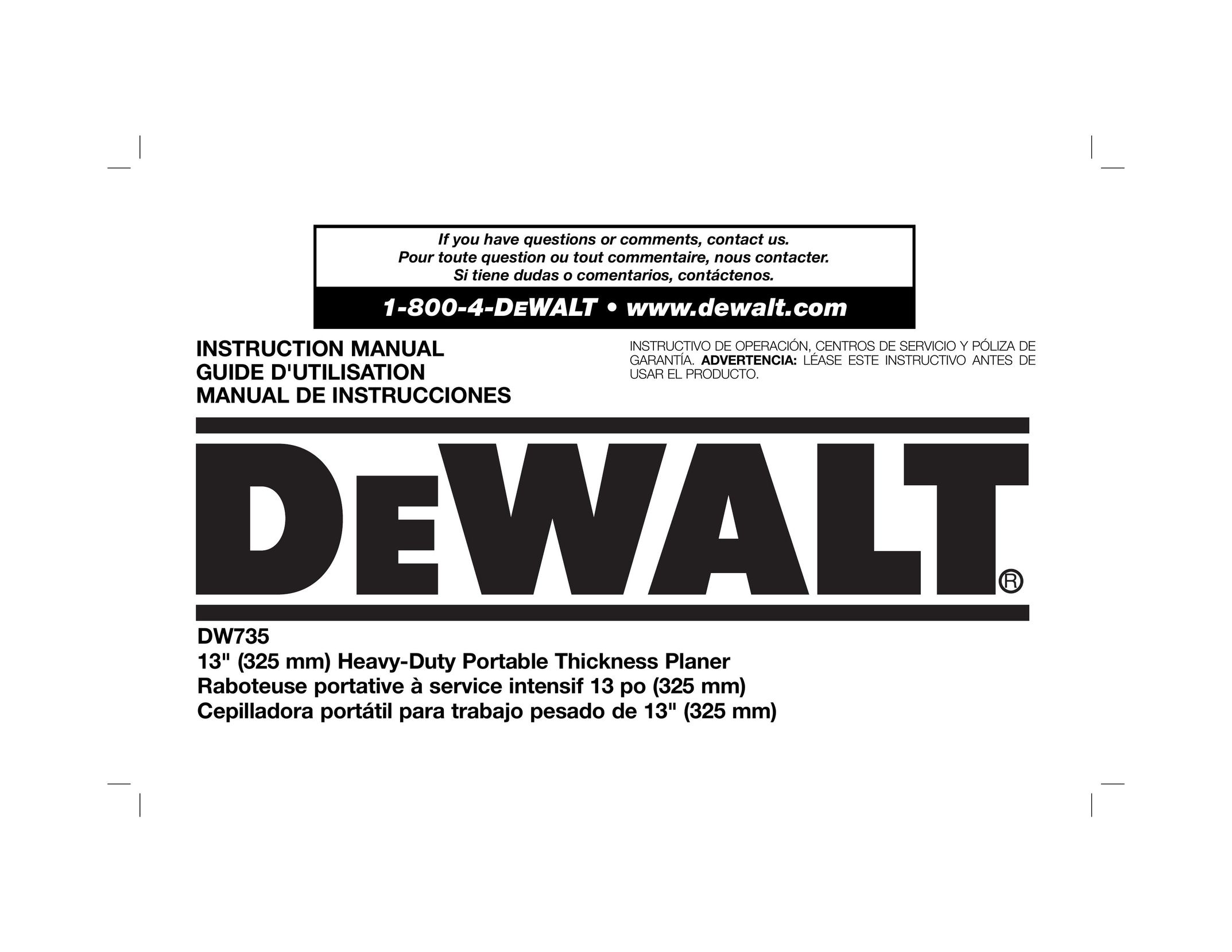 DeWalt DW735X Planer User Manual