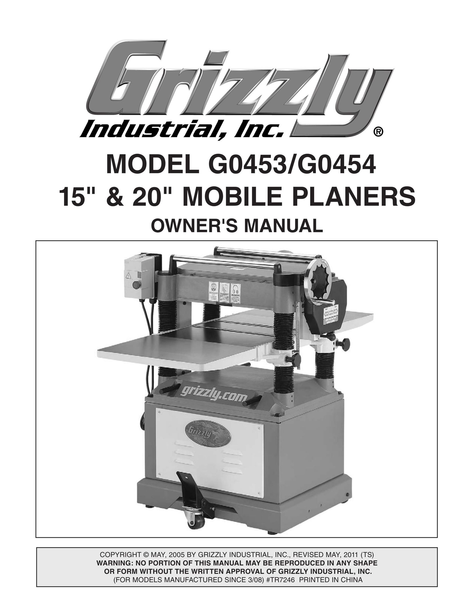 Grizzly G0454 Planer User Manual