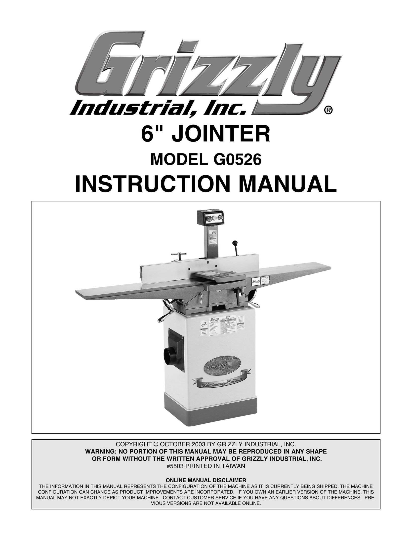 Grizzly G0526 Planer User Manual