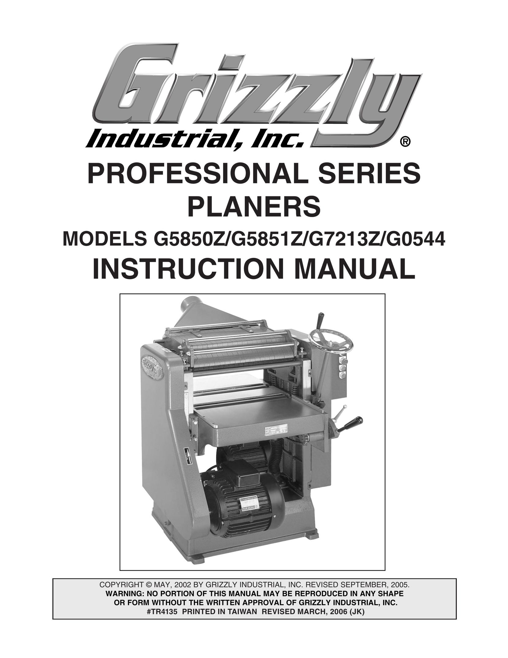 Grizzly G0544 Planer User Manual