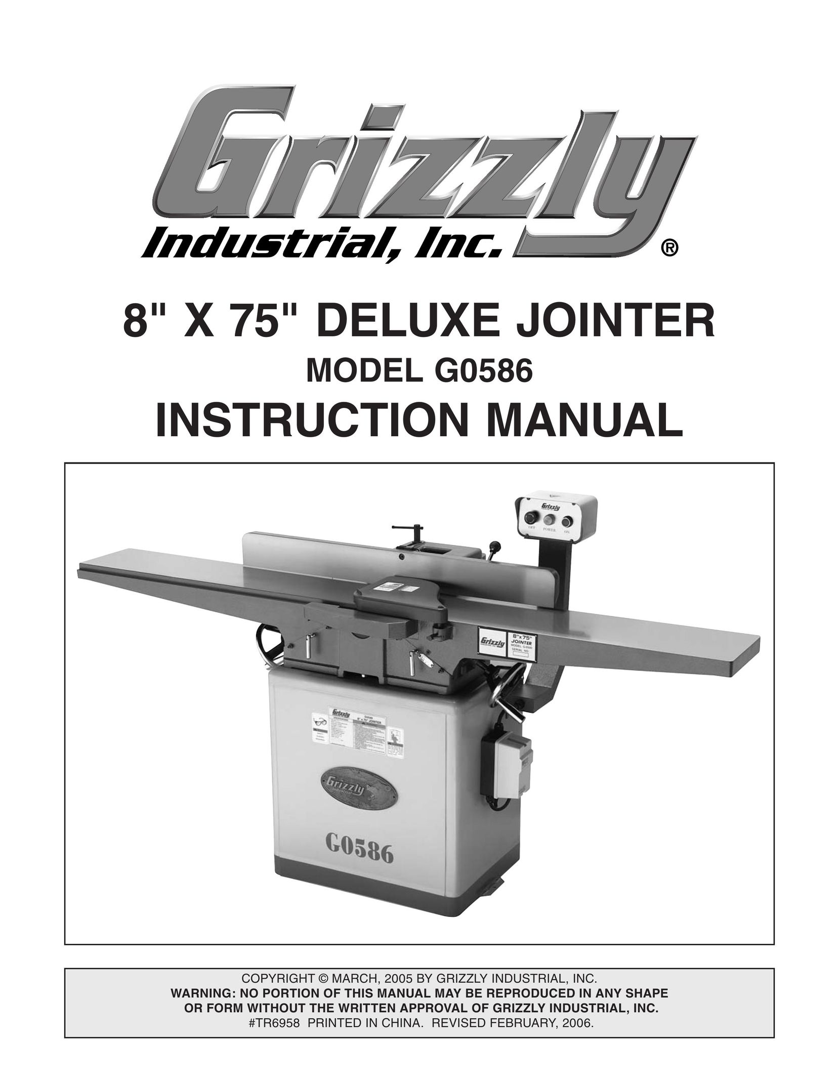 Grizzly G0586 Planer User Manual