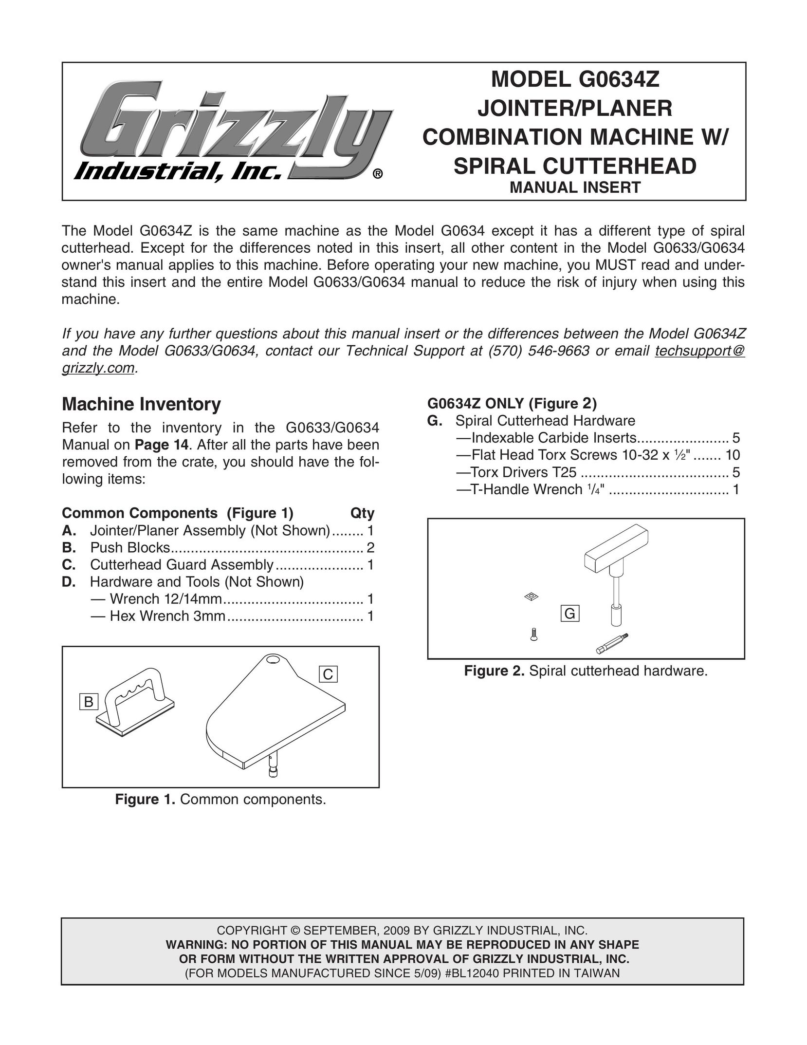 Grizzly G0634Z Planer User Manual