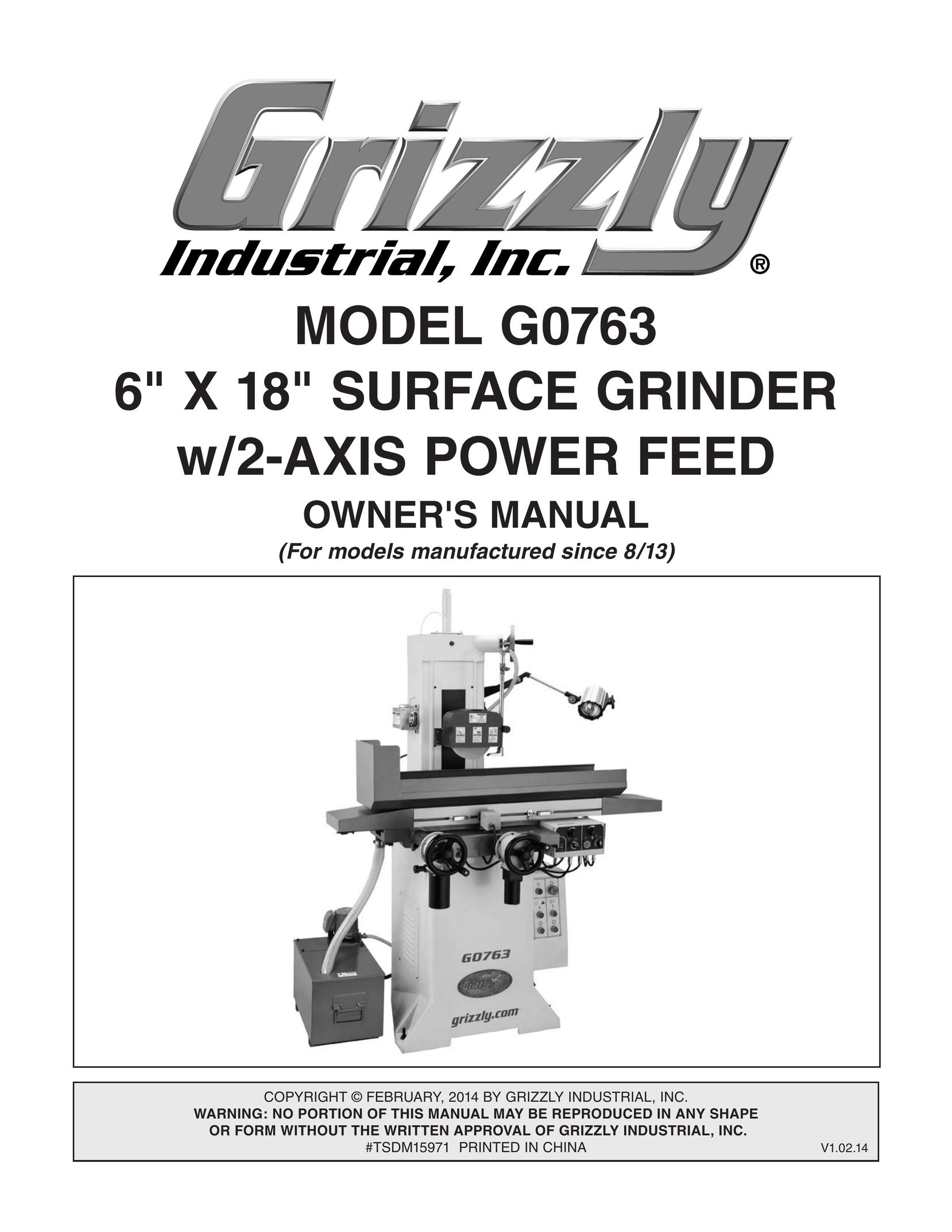 Grizzly G0763 Planer User Manual