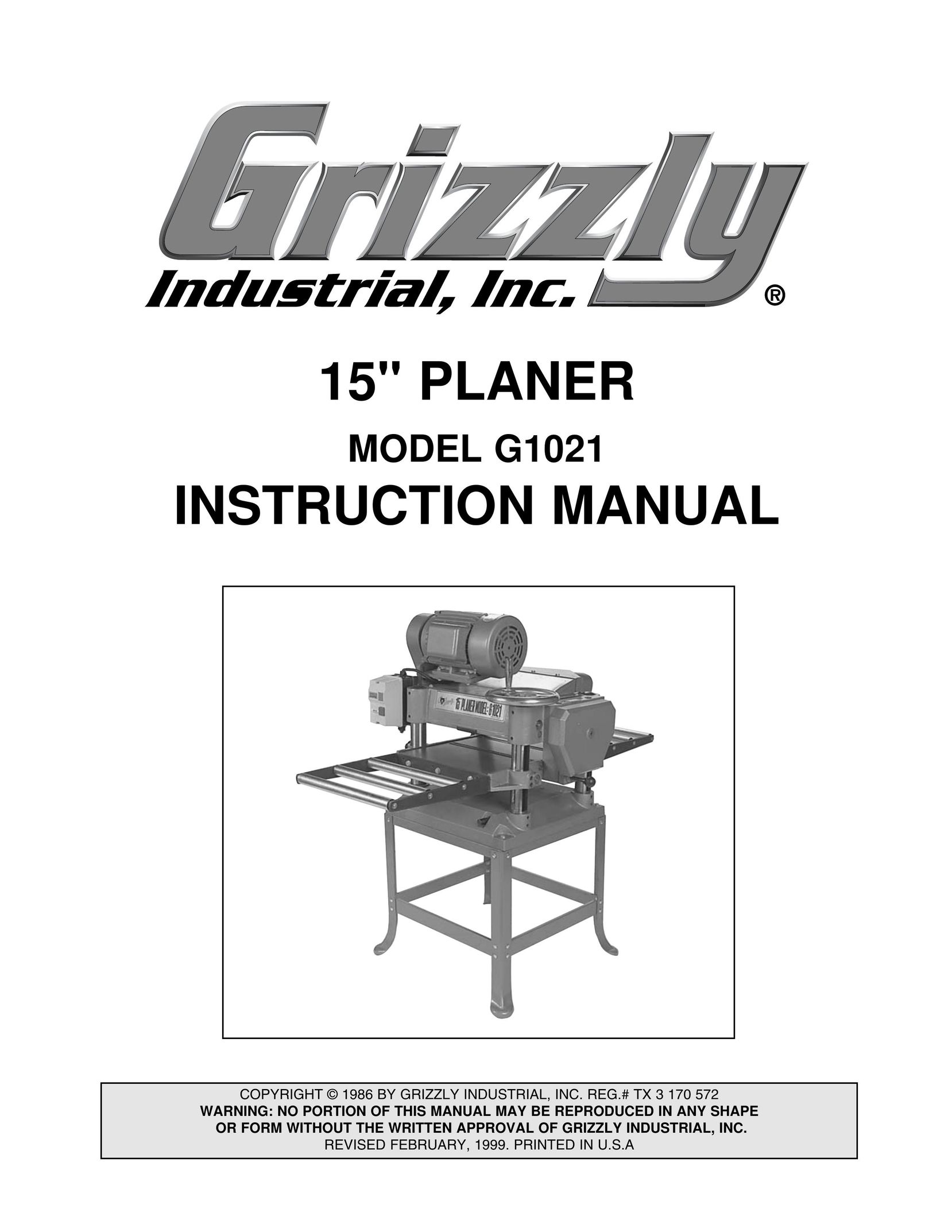 Grizzly G1021 Planer User Manual