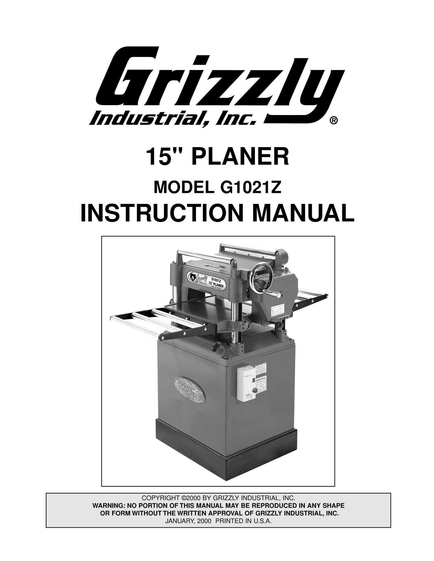 Grizzly G1021Z Planer User Manual