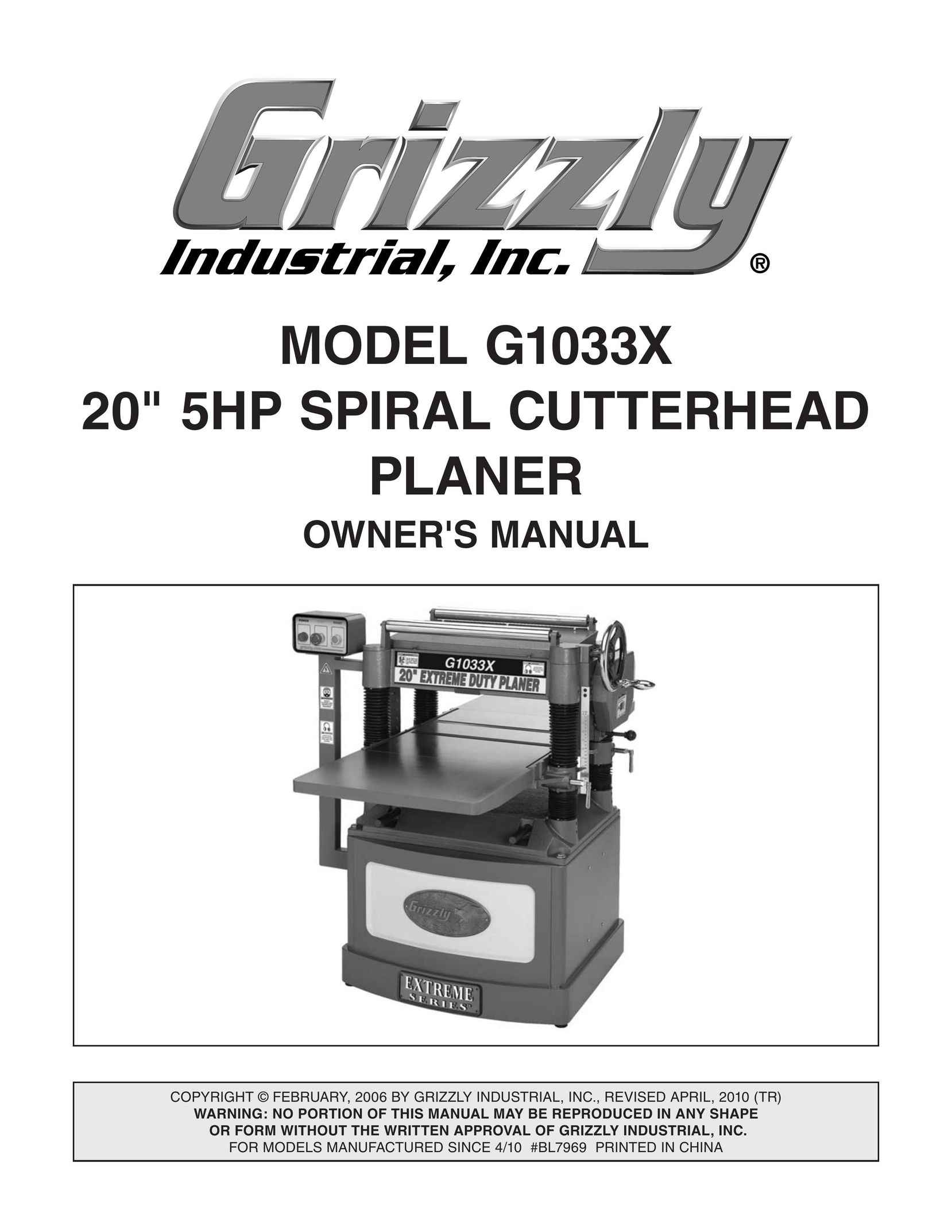 Grizzly G1033X Planer User Manual