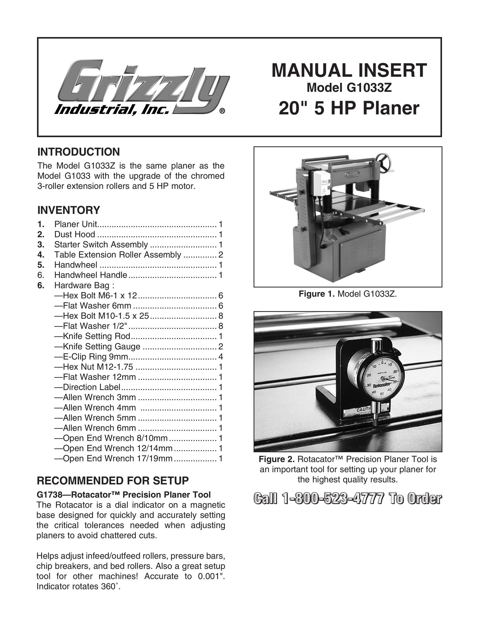 Grizzly G1033Z Planer User Manual