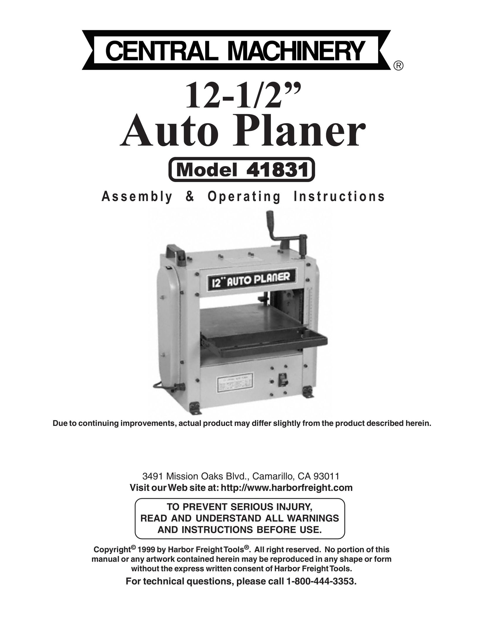 Harbor Freight Tools 41831 Planer User Manual