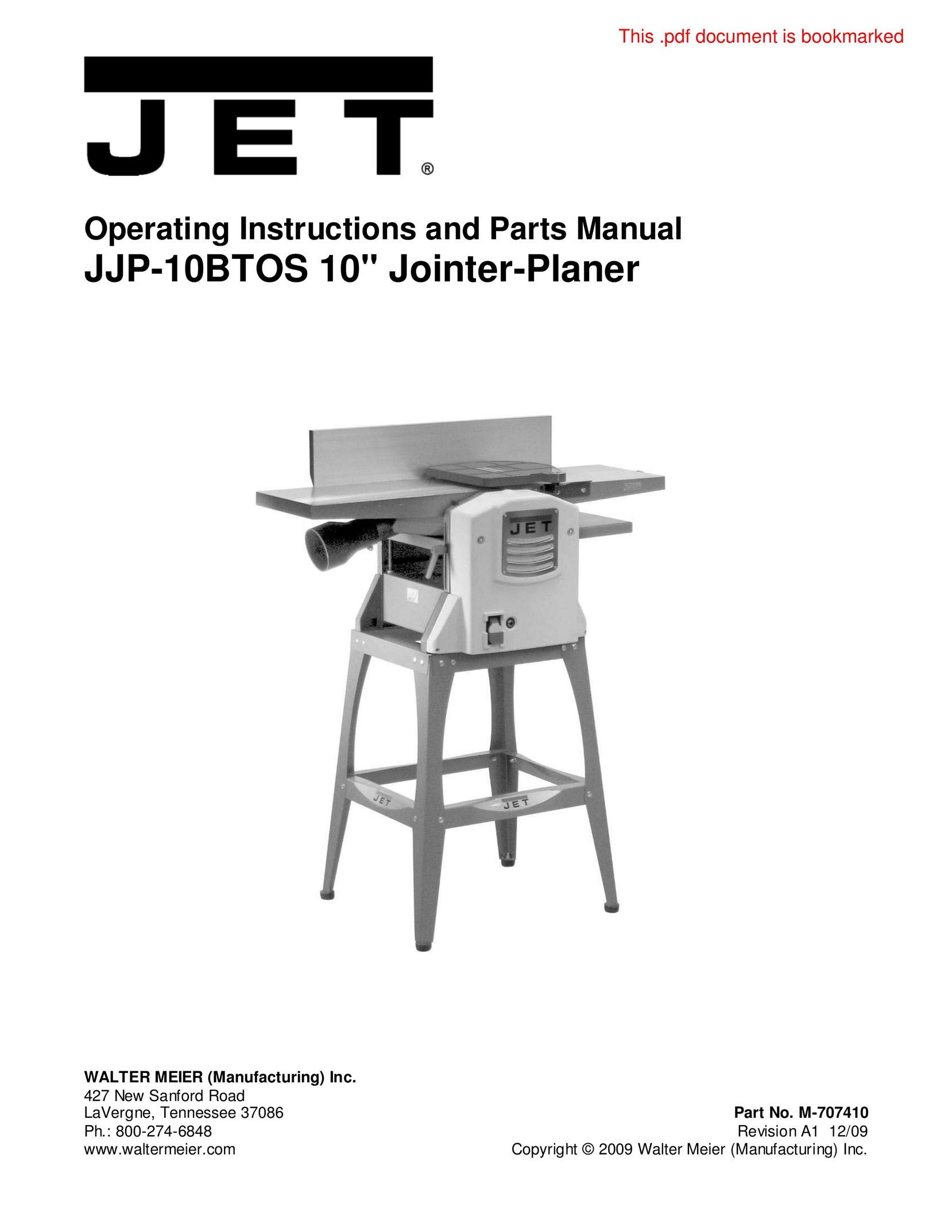 Jet Tools JJP-10BTOS Planer User Manual