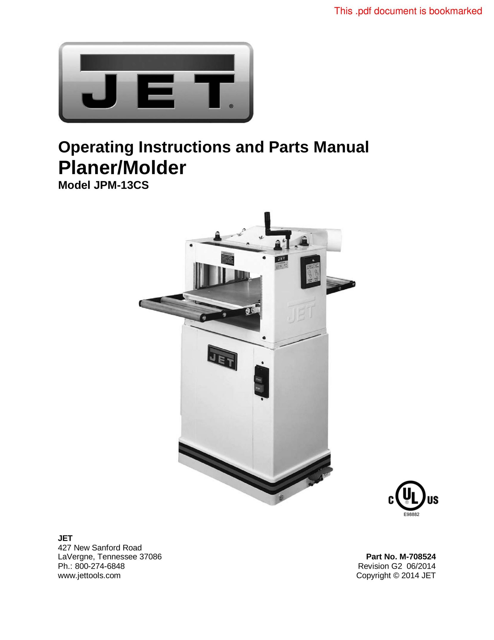 Jet Tools JPM-13CS Planer User Manual
