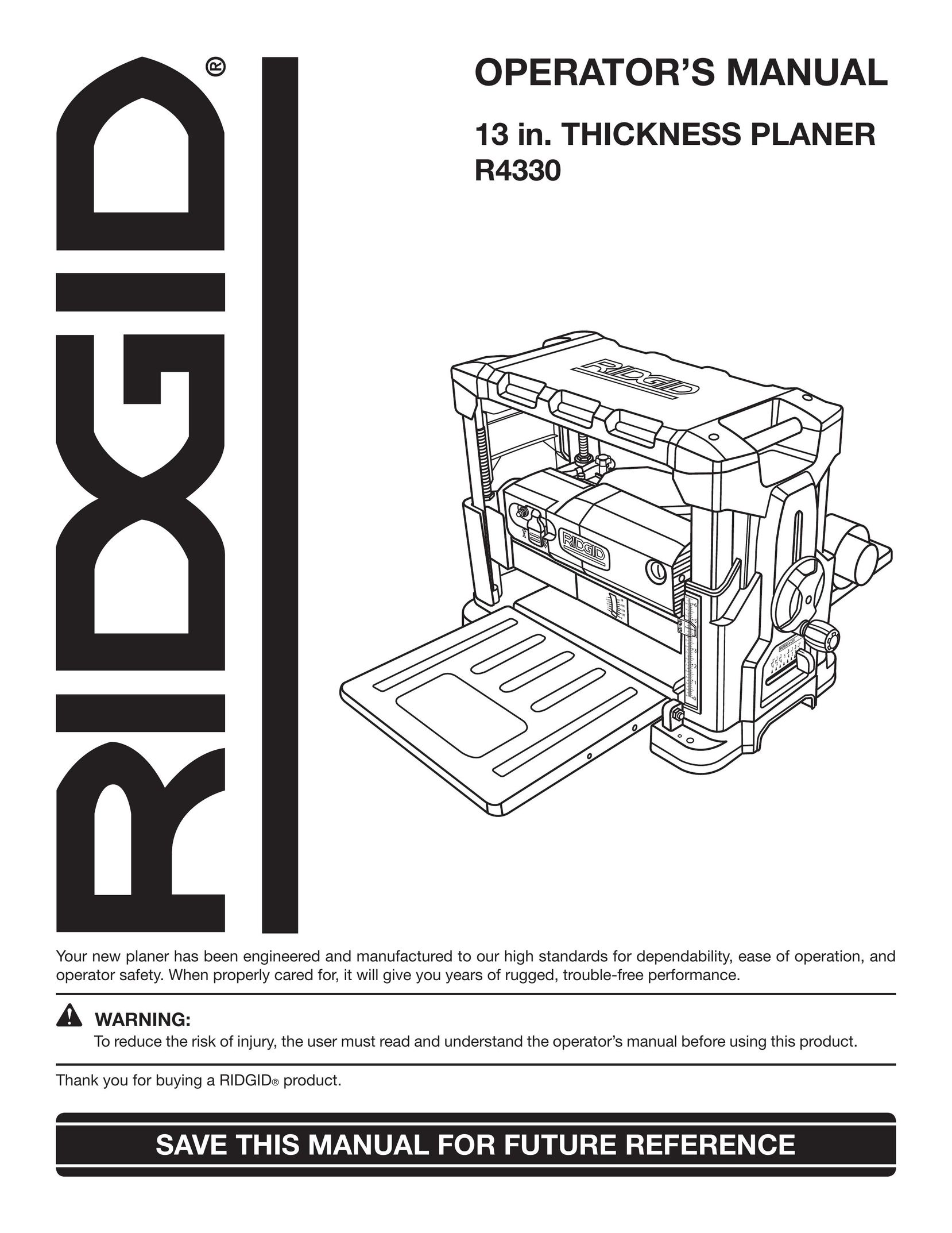 RIDGID R4330 Planer User Manual