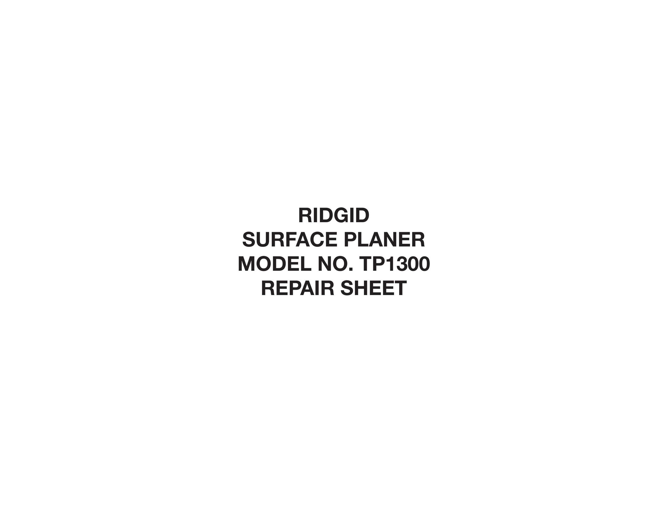 RIDGID TP1300 Planer User Manual