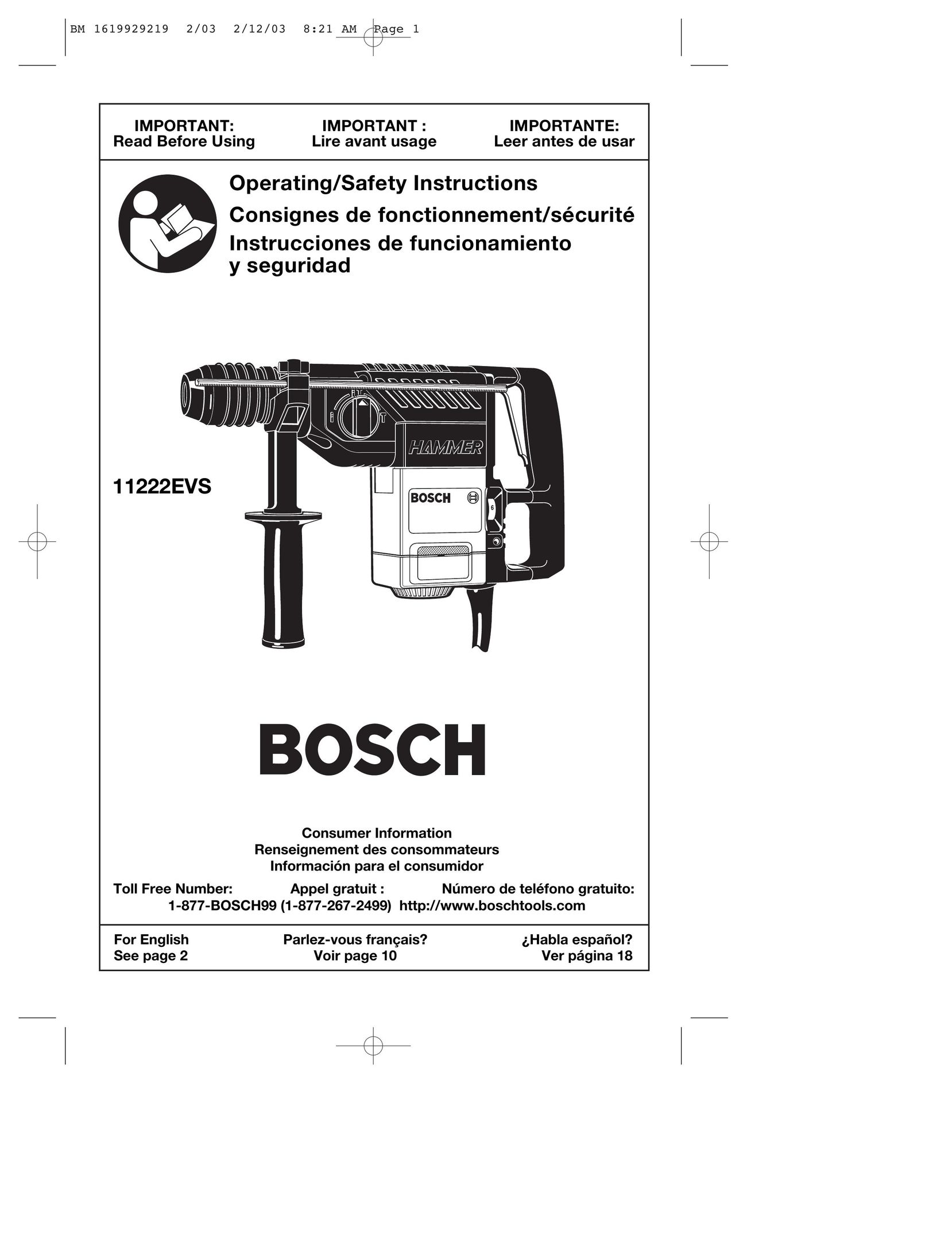 Bosch Power Tools 11222EVS Power Hammer User Manual