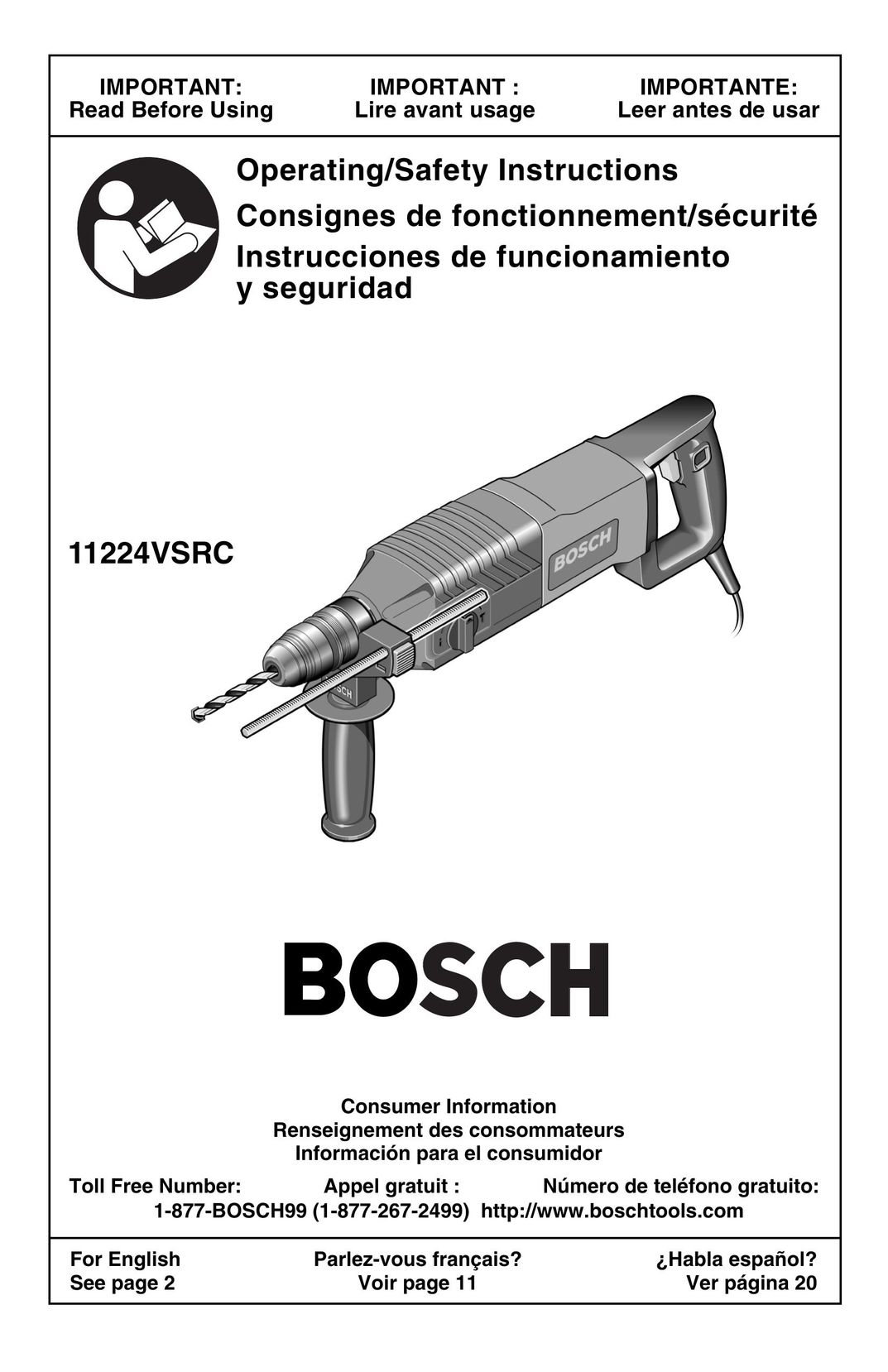Bosch Power Tools 11224VSRC Power Hammer User Manual