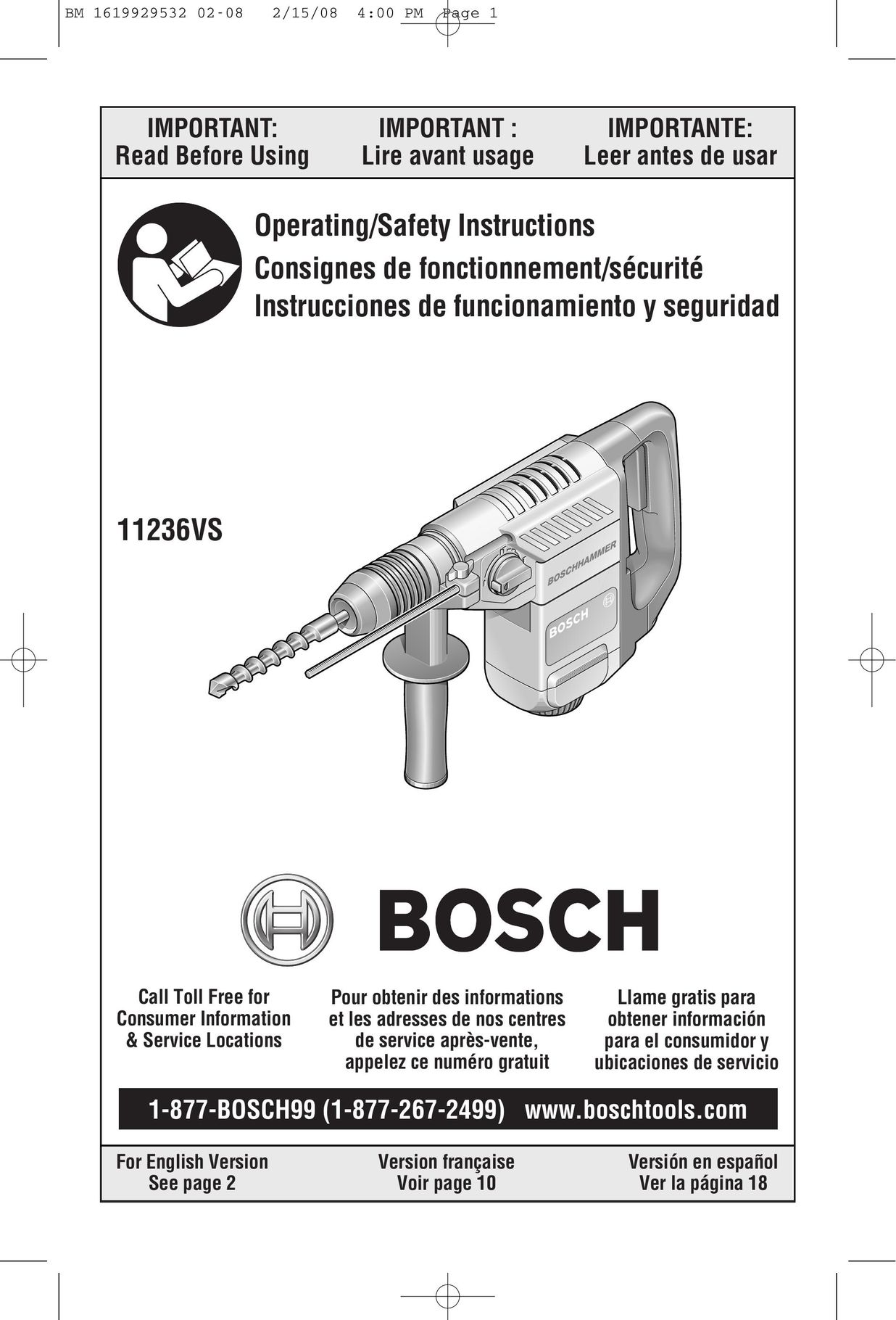 Bosch Power Tools 11236VS Power Hammer User Manual