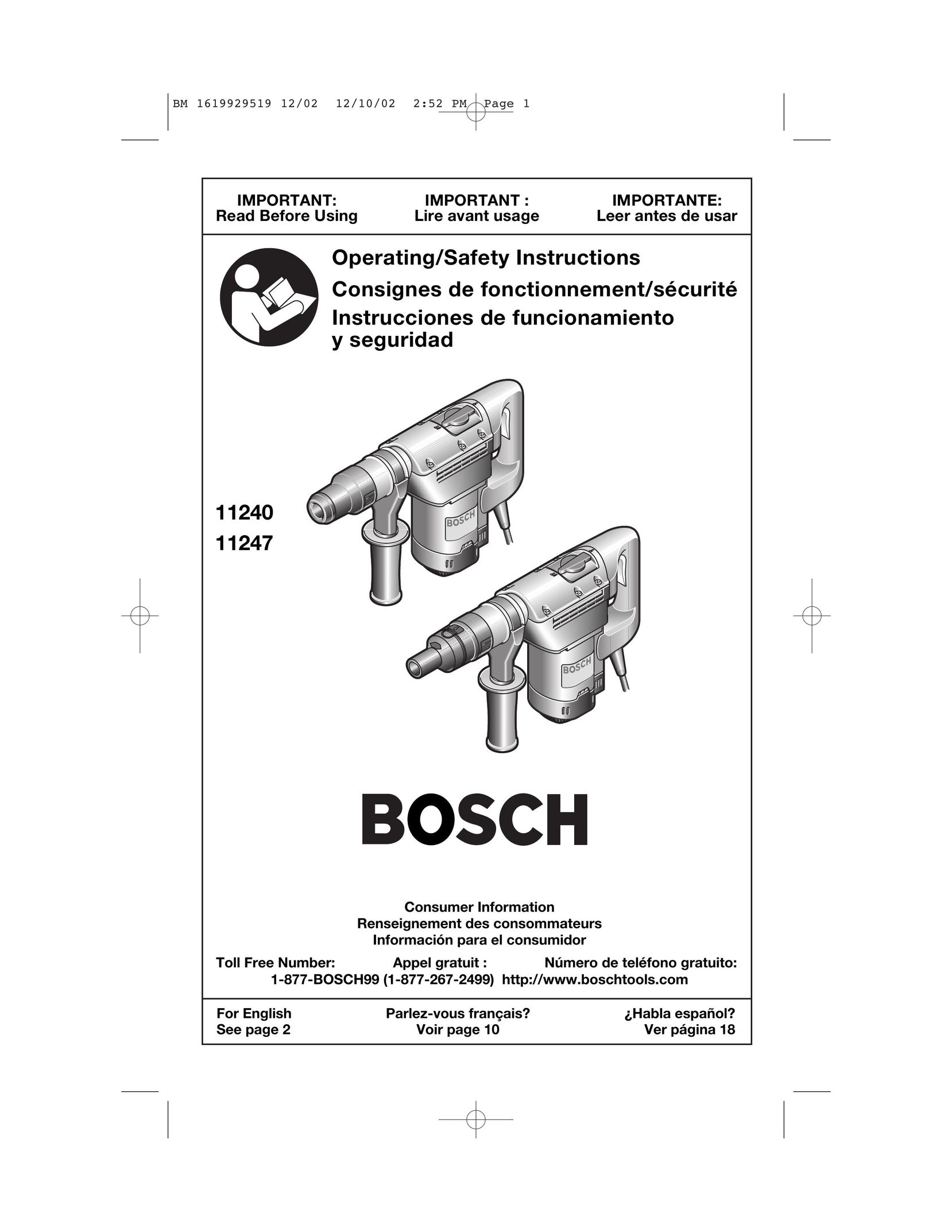 Bosch Power Tools 11240 Power Hammer User Manual