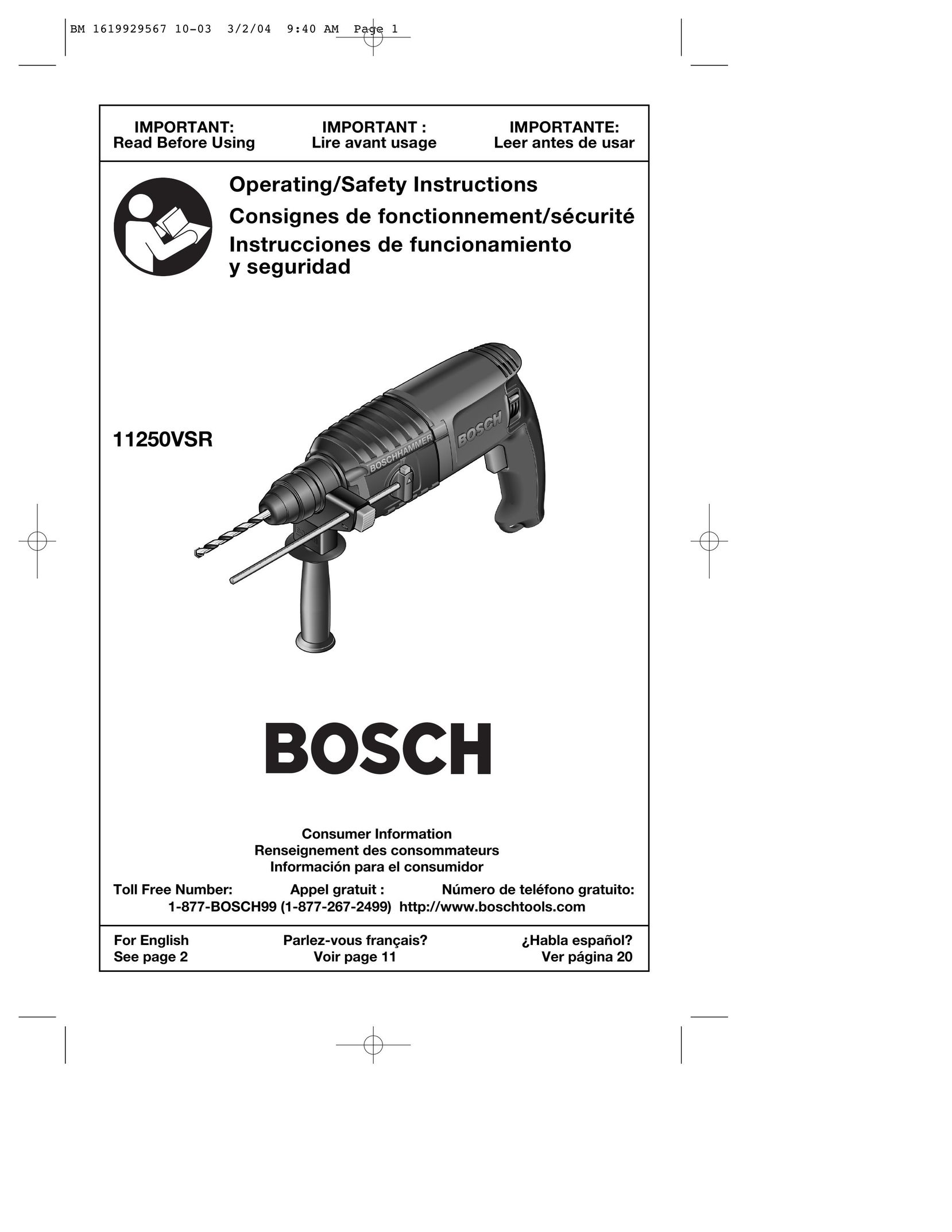 Bosch Power Tools 11250VSR Power Hammer User Manual