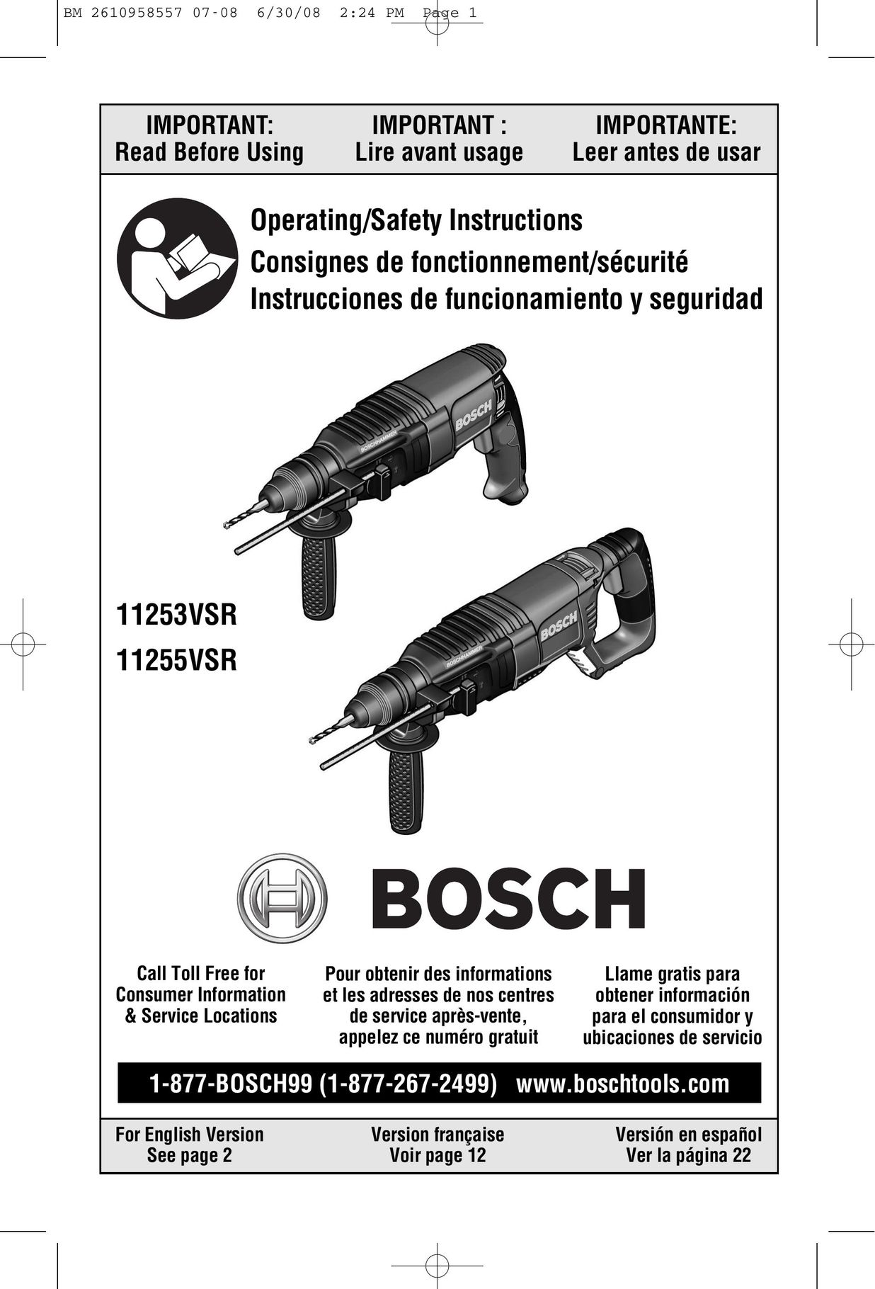 Bosch Power Tools 11255VSR Power Hammer User Manual