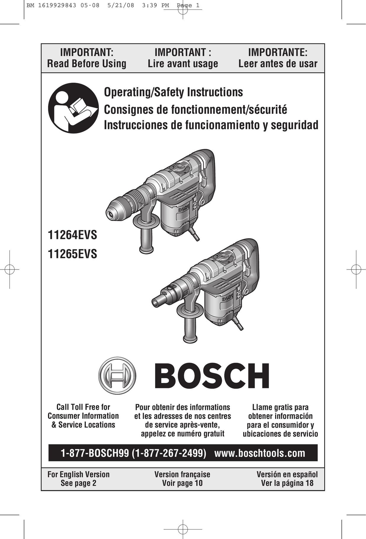 Bosch Power Tools 11264EVS Power Hammer User Manual