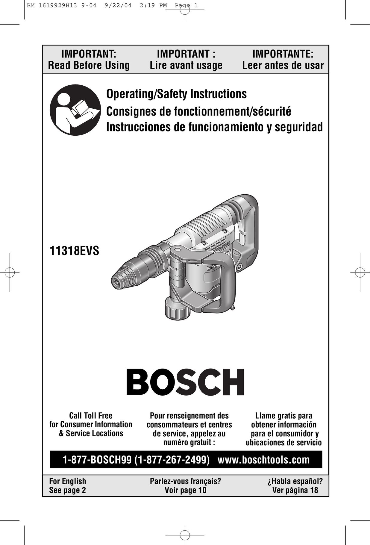 Bosch Power Tools 11318EVS Power Hammer User Manual
