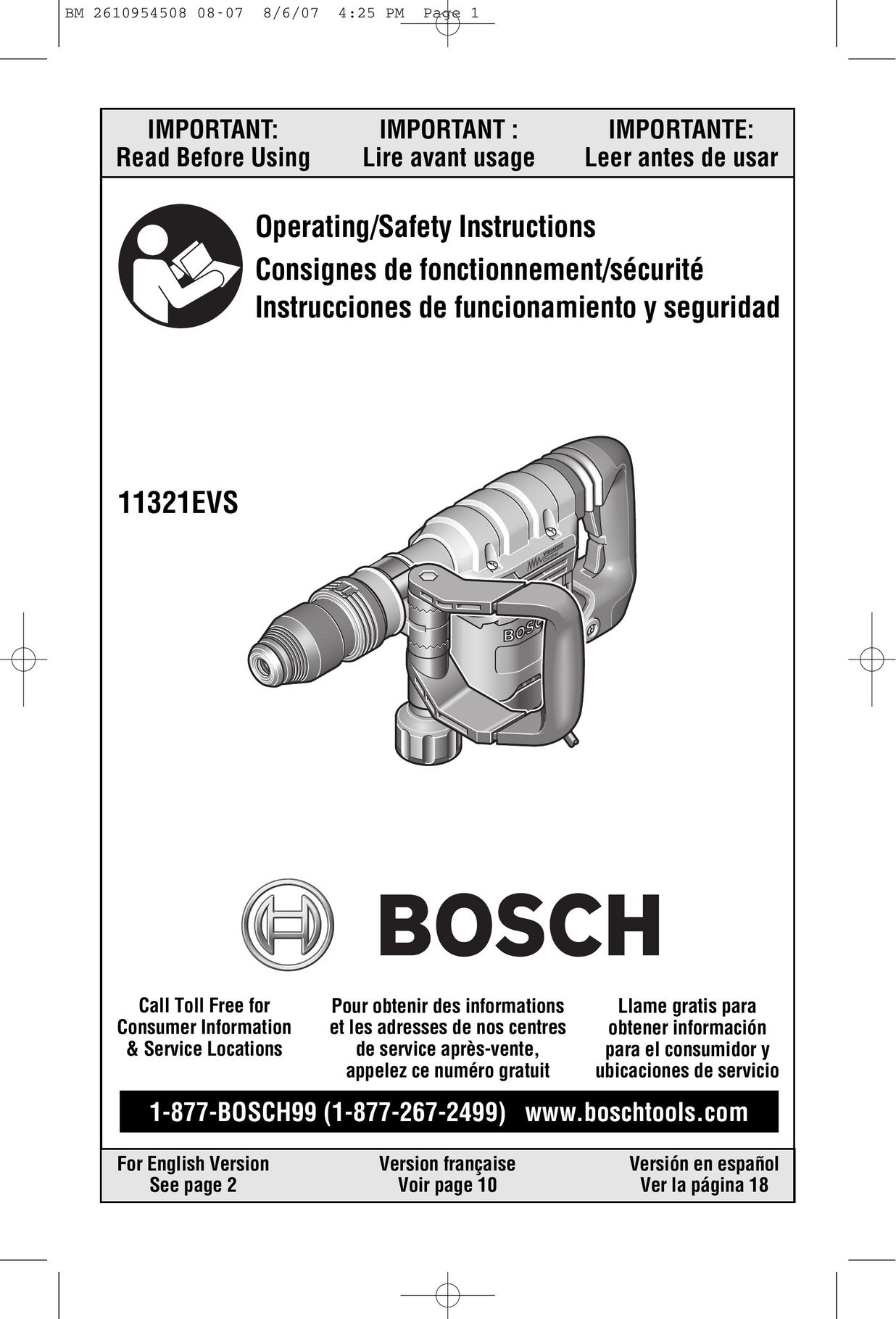 Bosch Power Tools 11321EVS Power Hammer User Manual