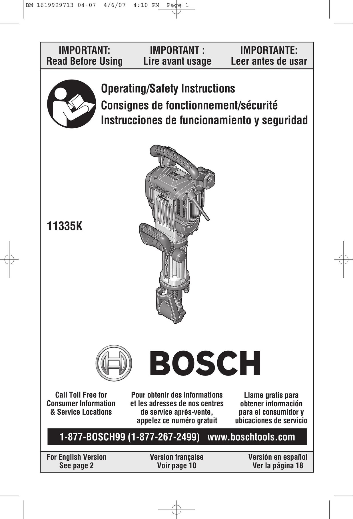 Bosch Power Tools 11335K Power Hammer User Manual