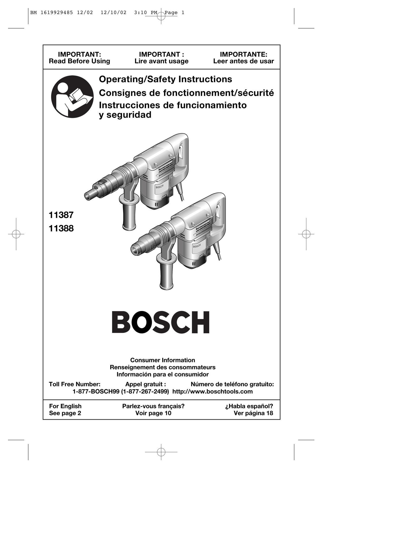 Bosch Power Tools 11387 Power Hammer User Manual