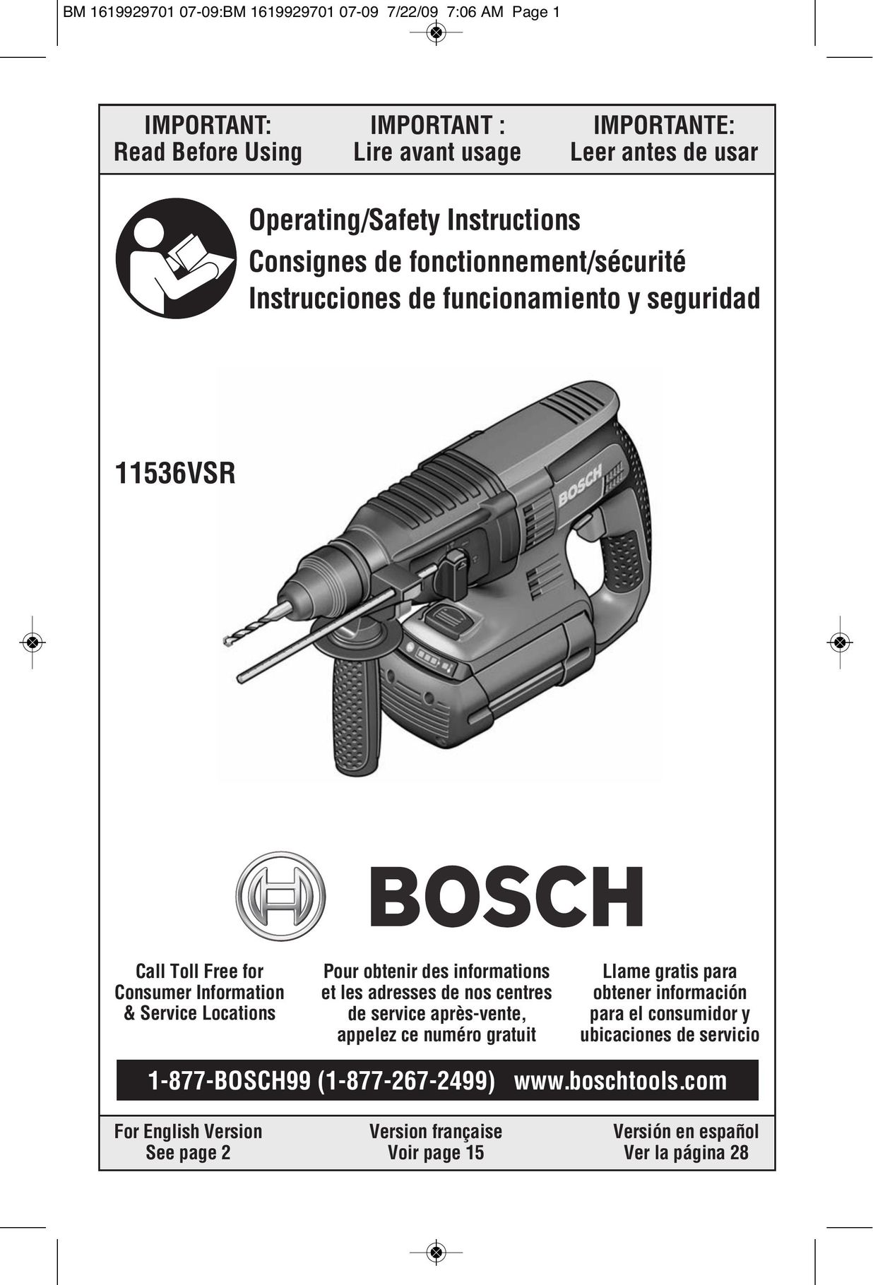 Bosch Power Tools 11536VSR Power Hammer User Manual