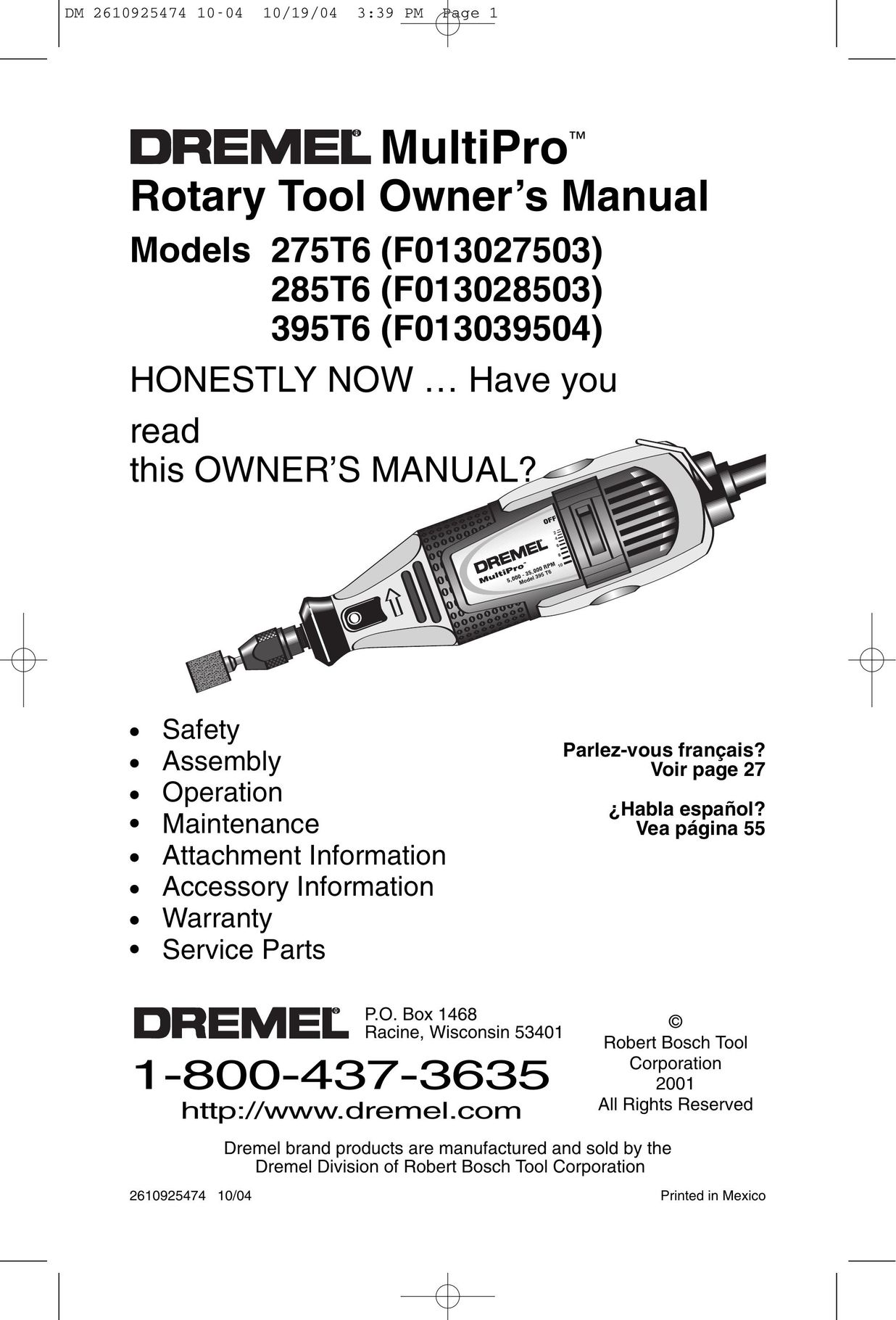 Bosch Power Tools 275T6, 285T6, 395T6 Power Hammer User Manual