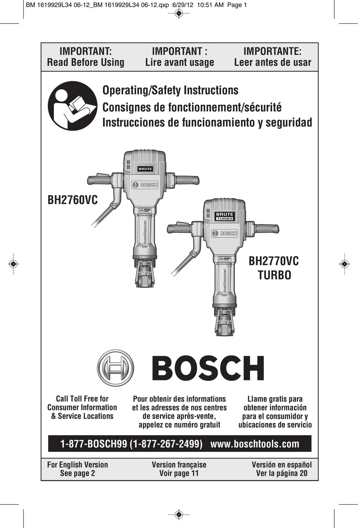 Bosch Power Tools BH2770VCD Power Hammer User Manual