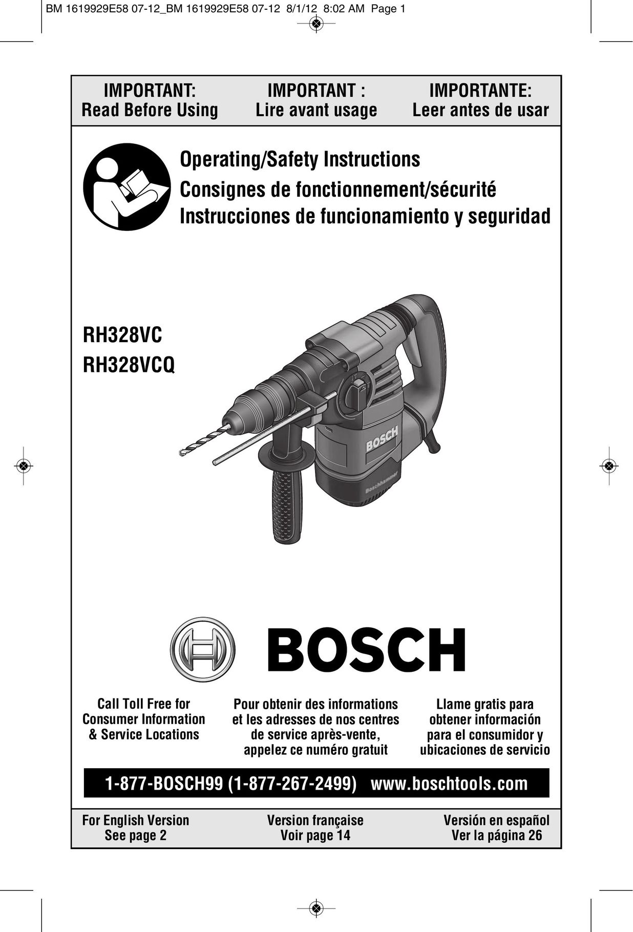Bosch Power Tools RH328VC Power Hammer User Manual