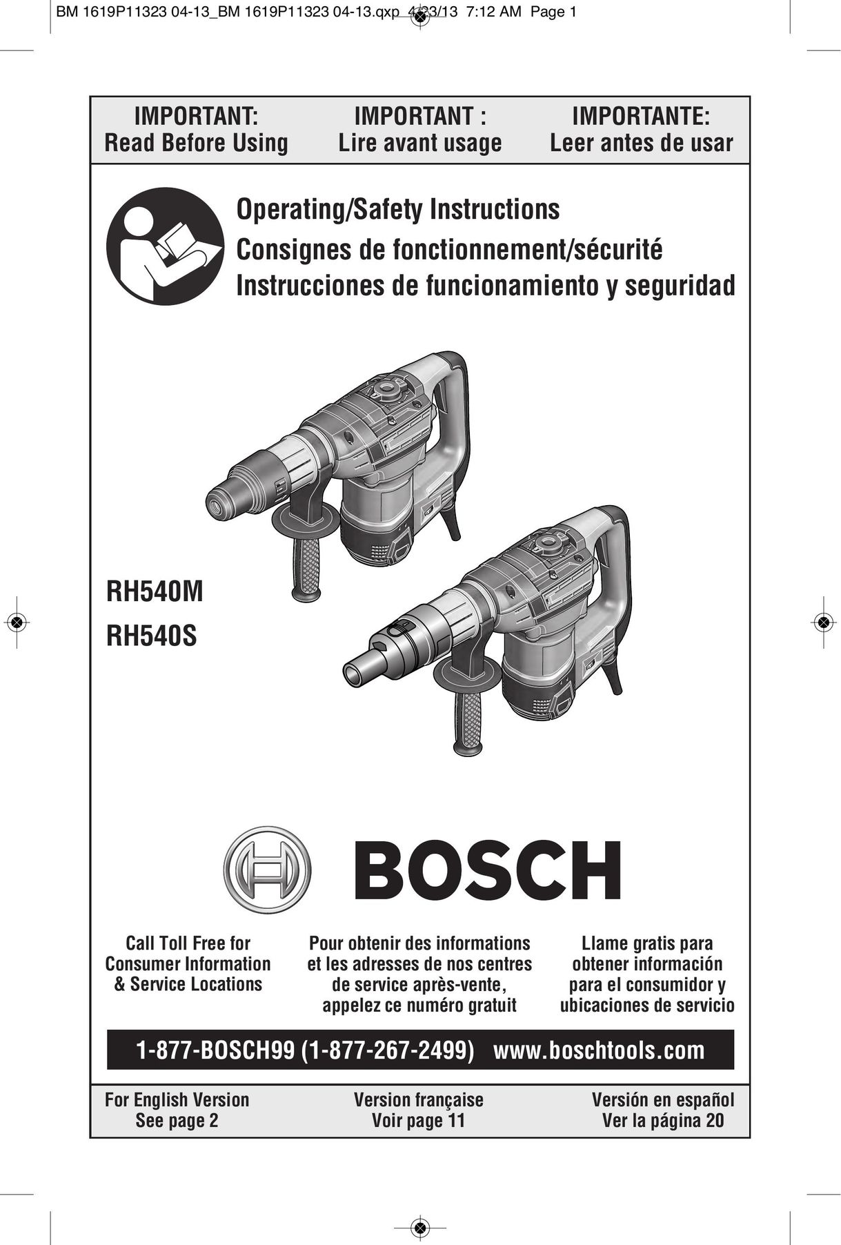 Bosch Power Tools RH540M Power Hammer User Manual