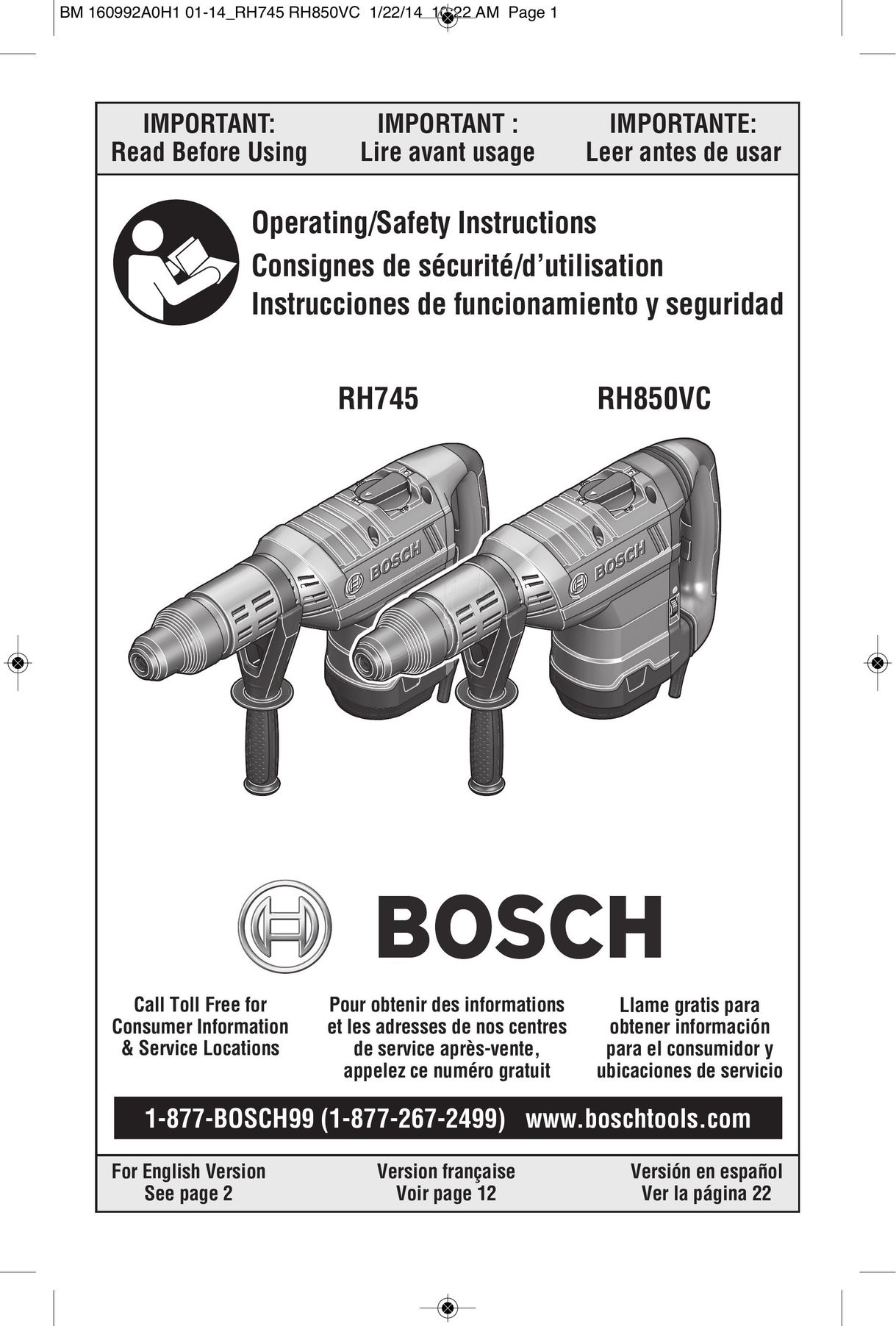 Bosch Power Tools RH850VC Power Hammer User Manual