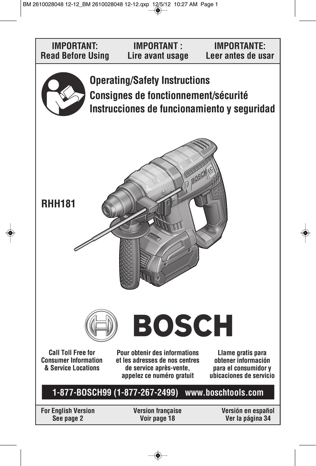 Bosch Power Tools RHH181 Power Hammer User Manual