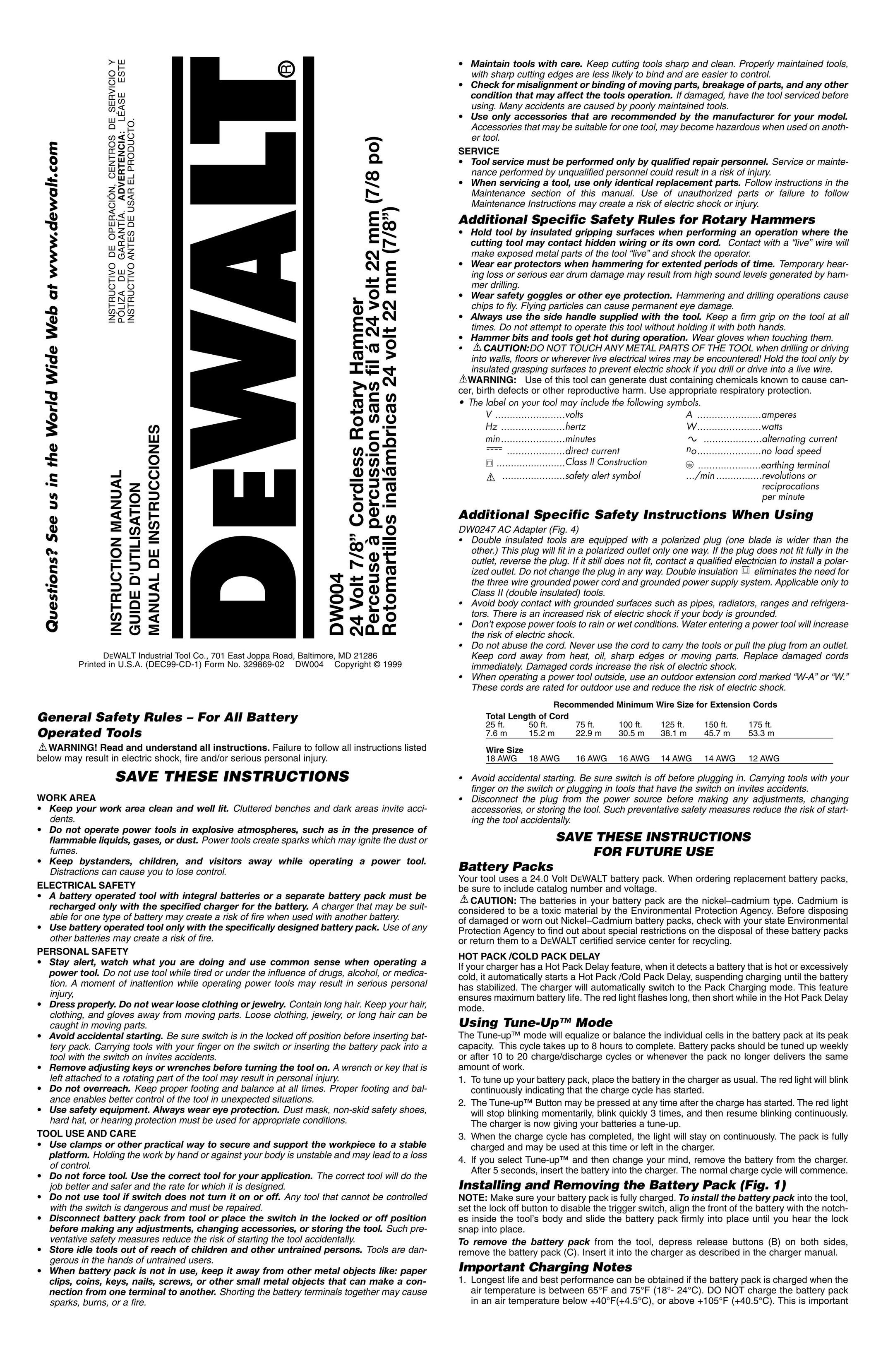 DeWalt 329869-02 Power Hammer User Manual