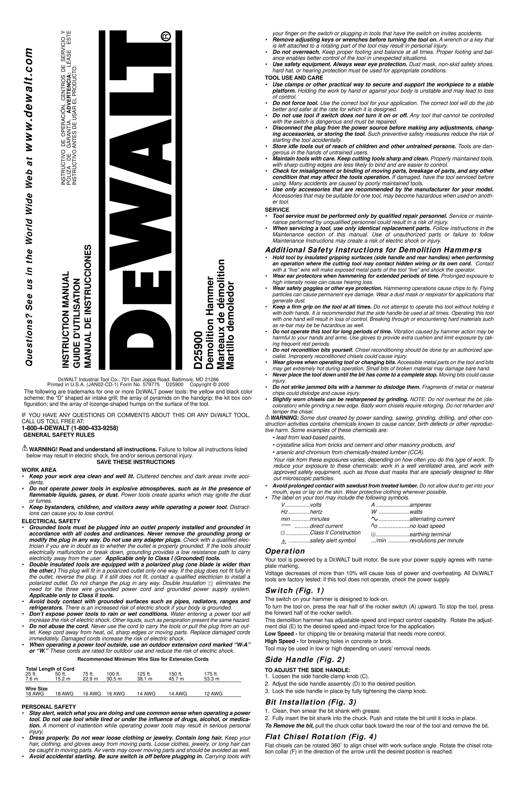 DeWalt 579775 Power Hammer User Manual