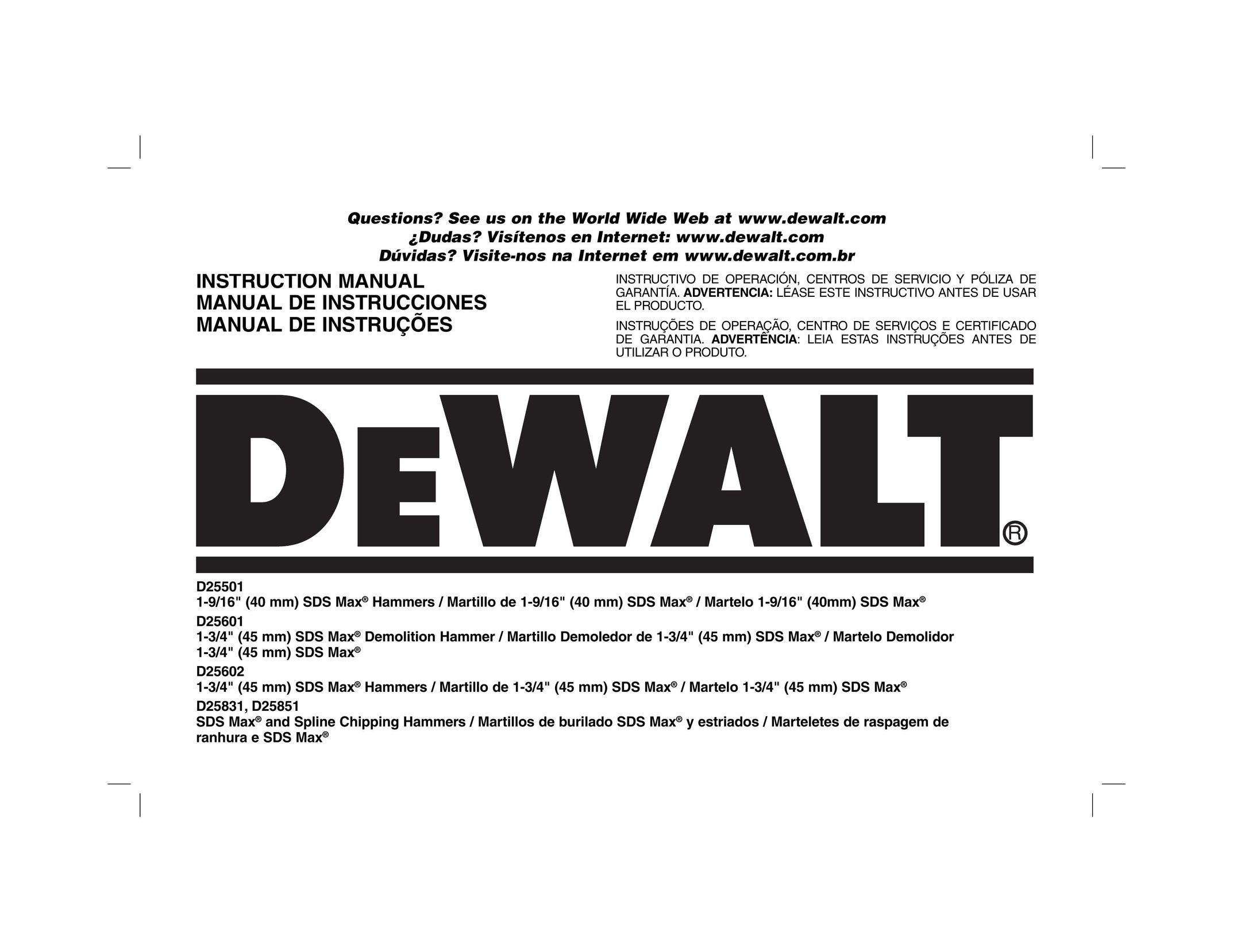 DeWalt D25501 Power Hammer User Manual