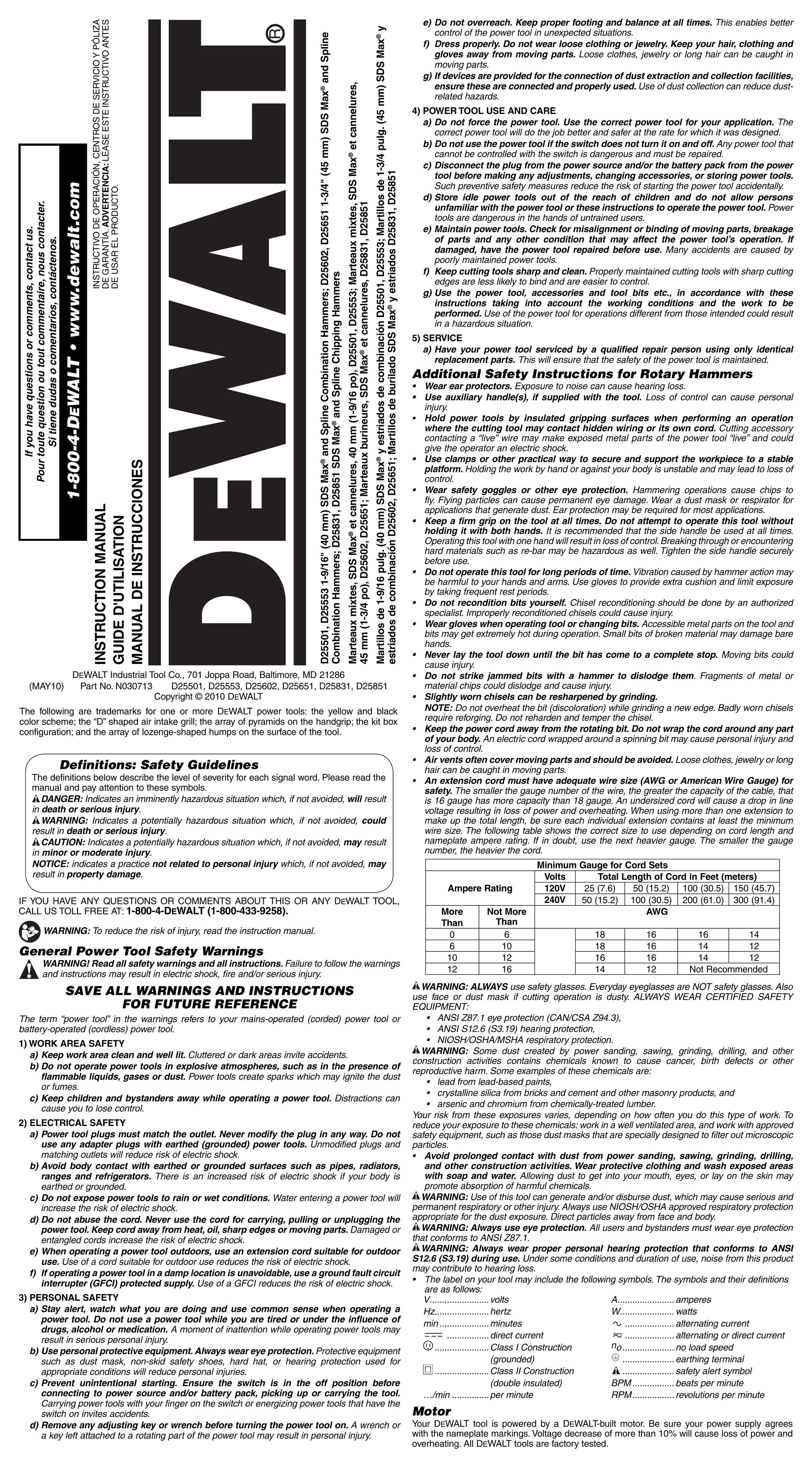 DeWalt D25553 Power Hammer User Manual