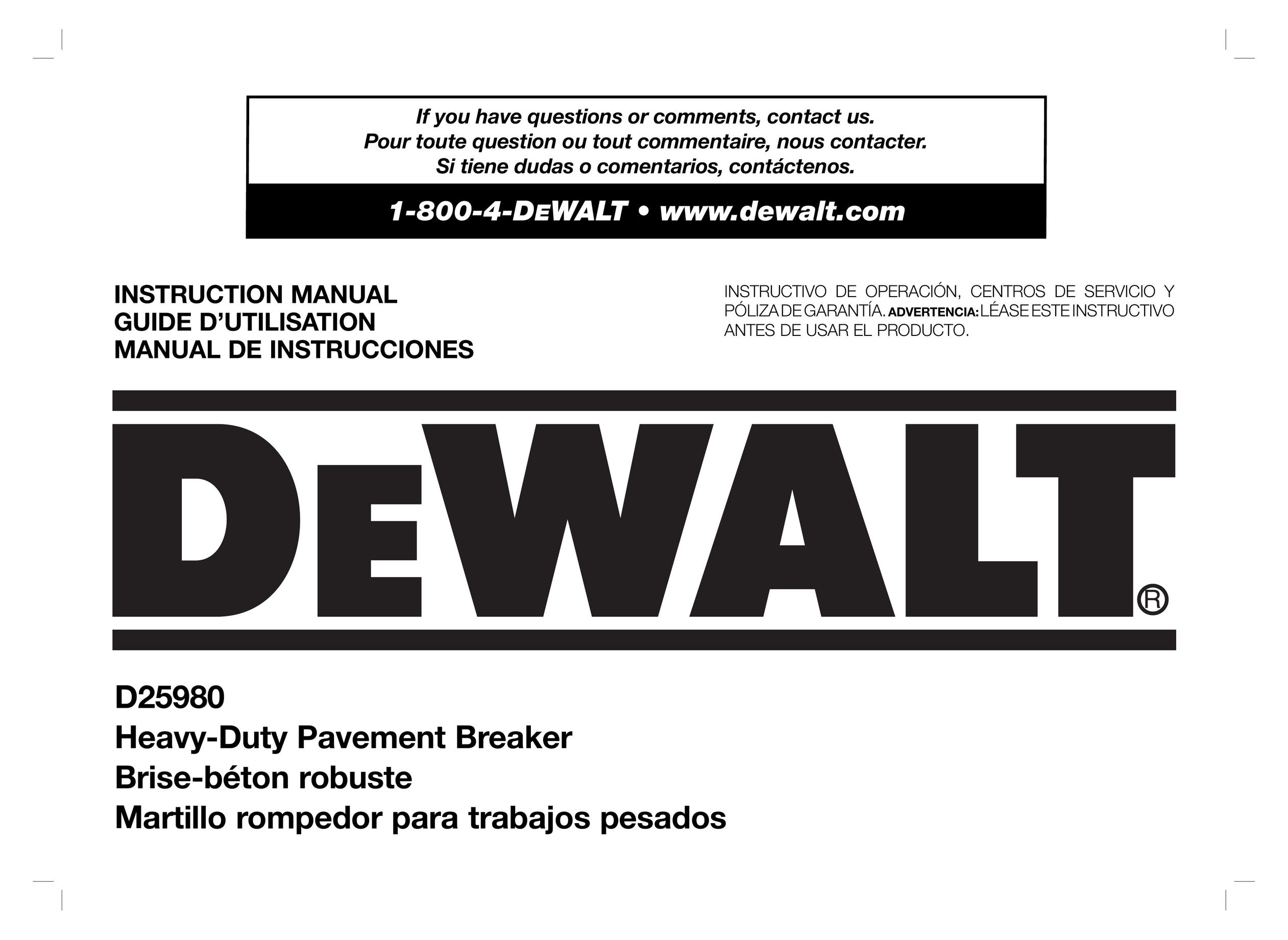 DeWalt D25980 Power Hammer User Manual