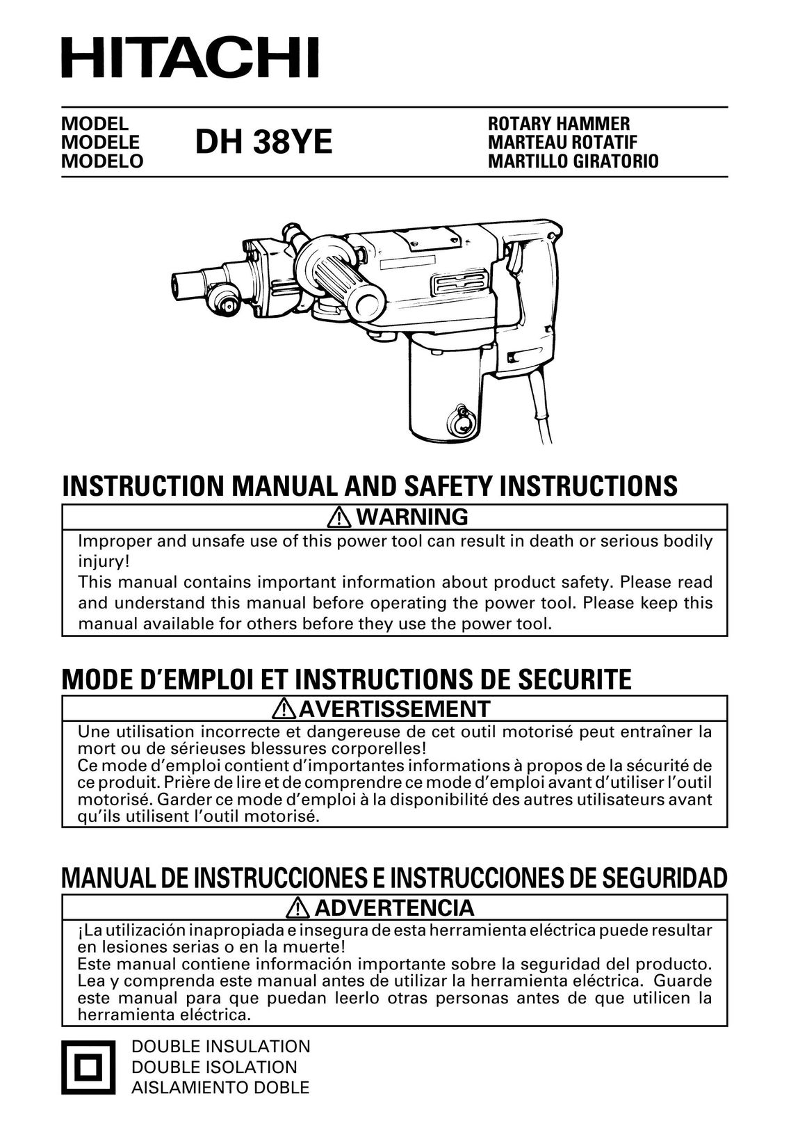 Hitachi DH 38YE Power Hammer User Manual